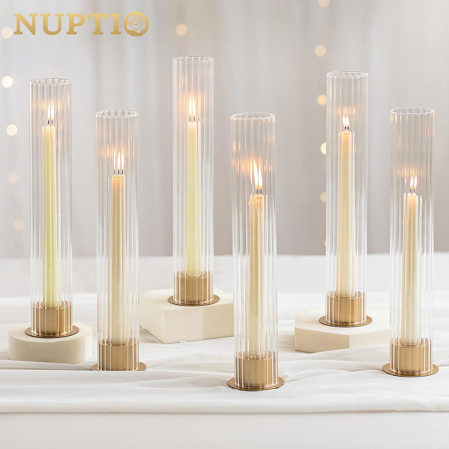 NUPTIO Gold Hurricane Candle Holder Set of 10