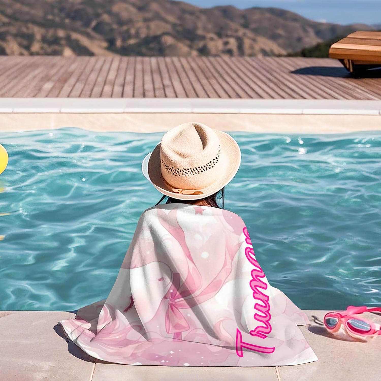 RAMULEN 2025 Custom Beach Towel with Name Striped Unicorn