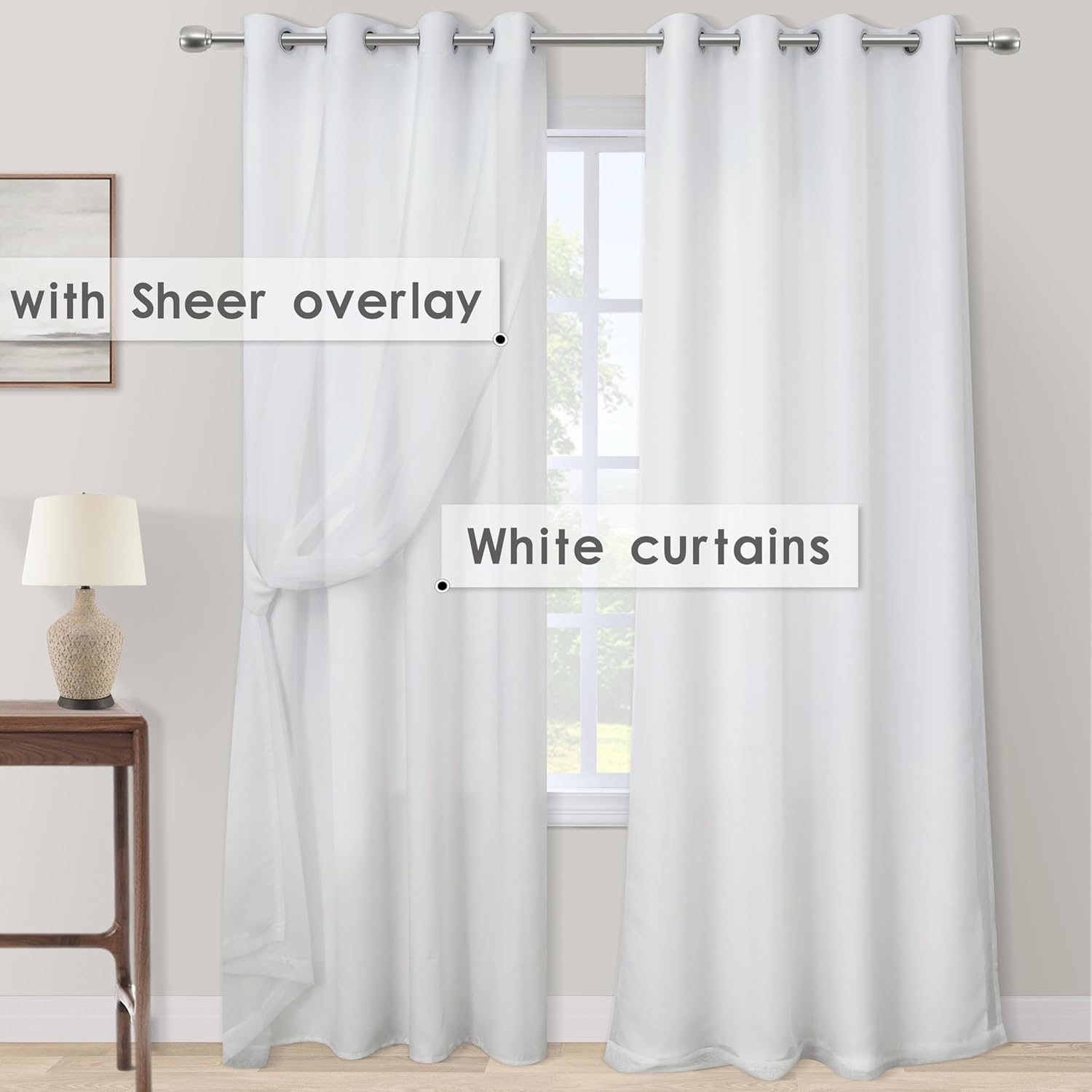 KOUFALL 96 Sheer Curtains White Grommet Set of 2 Panels