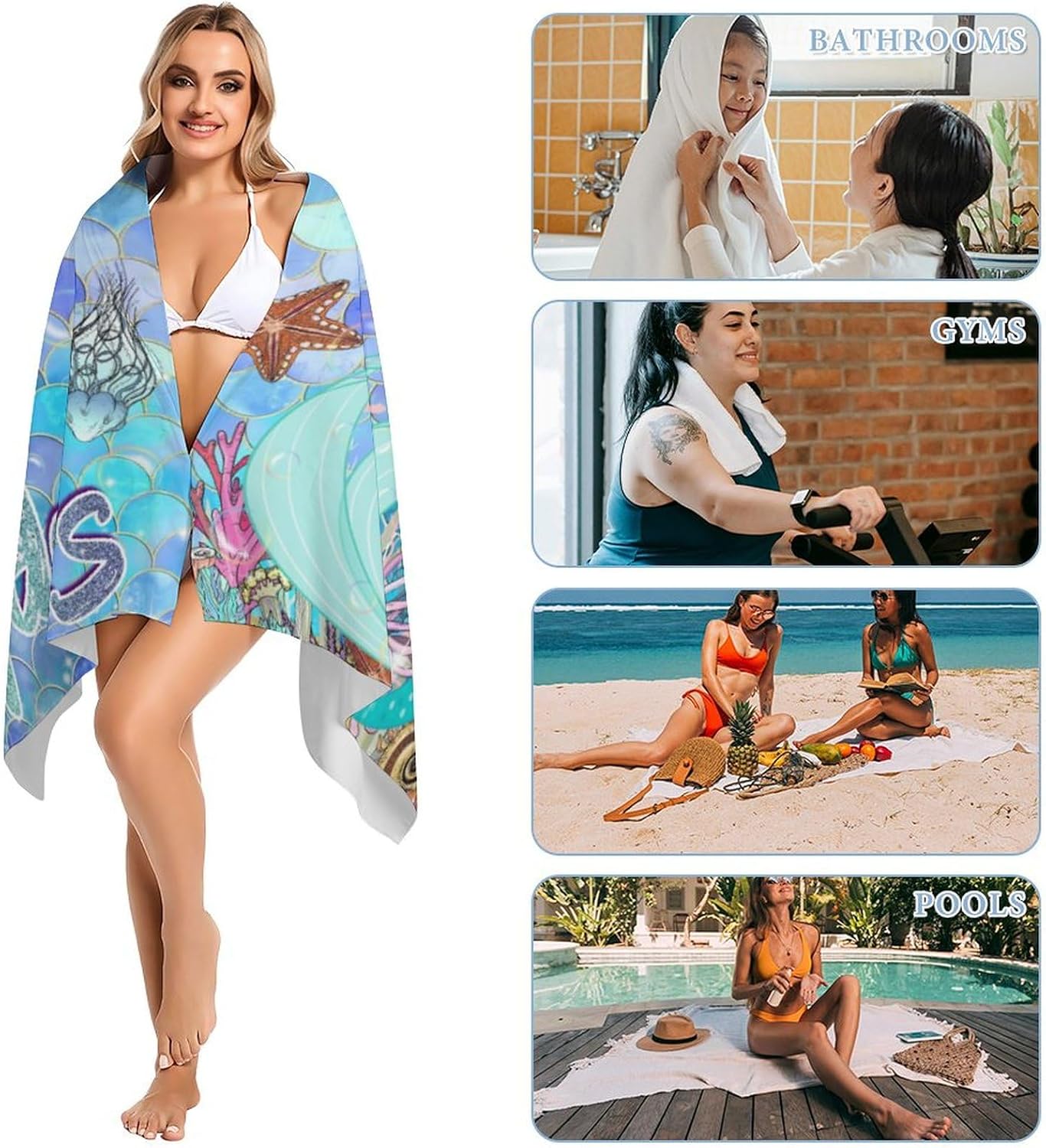 Personalized Mermaid Beach Towels for Kids Custom Name and Photo