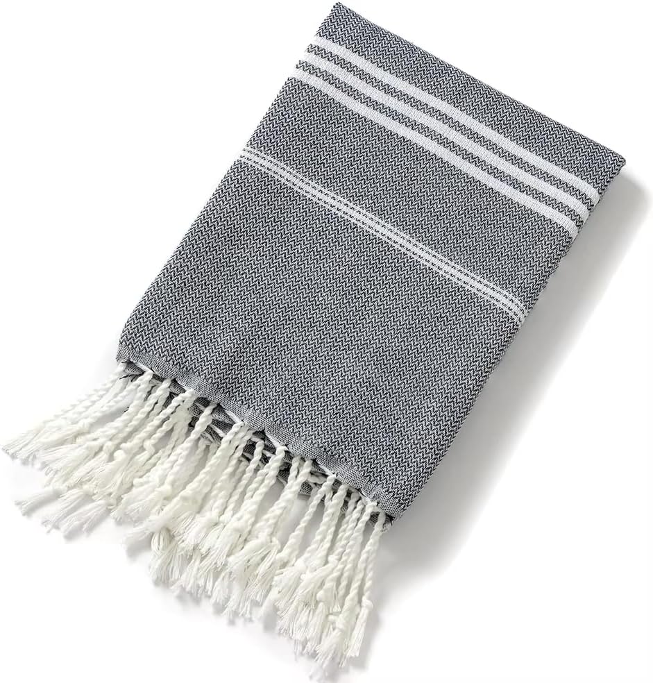 Turkish Cotton Beach Towel with Tassels - Quick Dry Lightweight 1