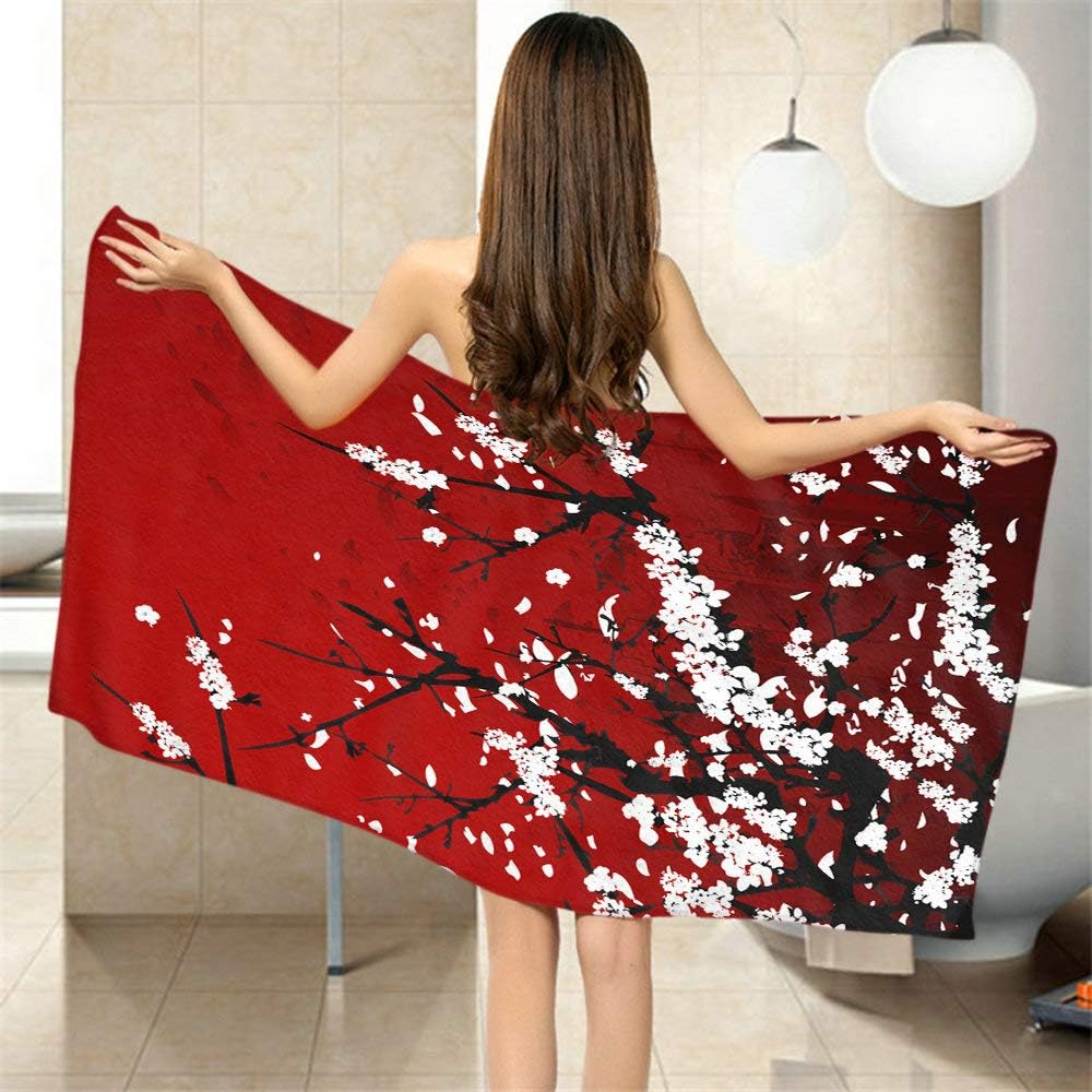 Moslion Comfy Bath Towels Japan Cherry Art Soft 64x32 Inches