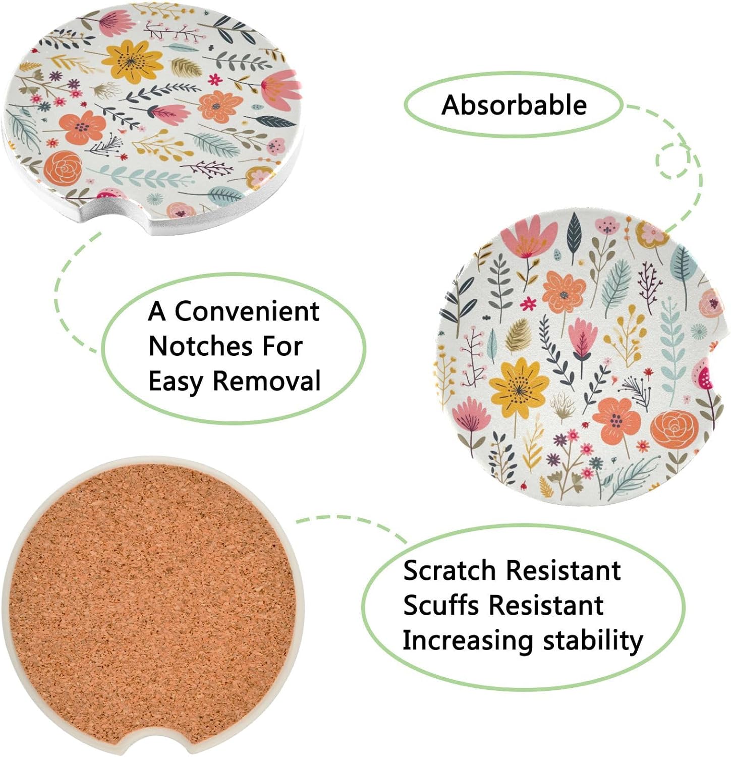 Wildflowers Car Cup Holder Coasters 2 Pack