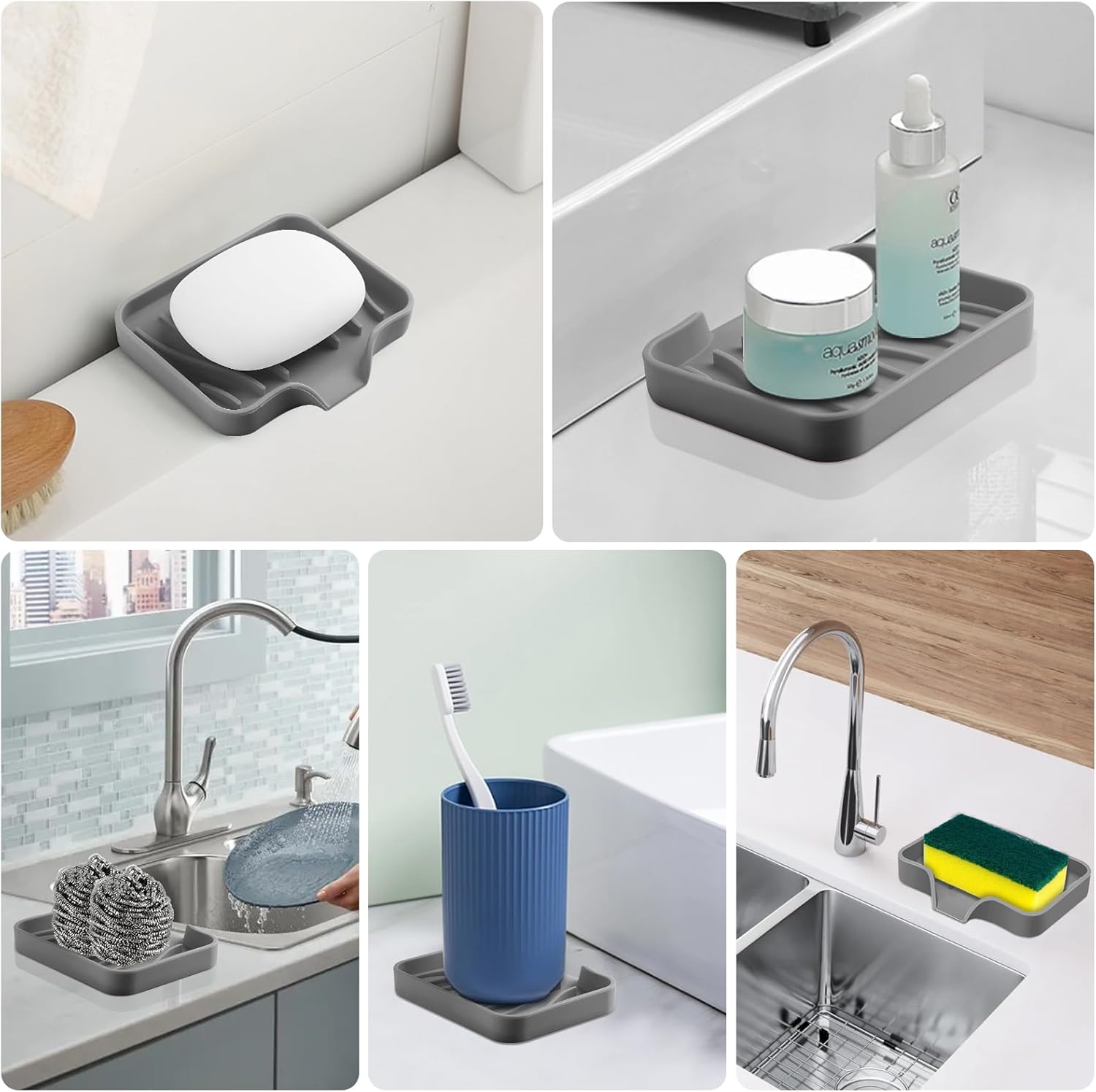 2PCS Self Draining Soap Holder Grey
