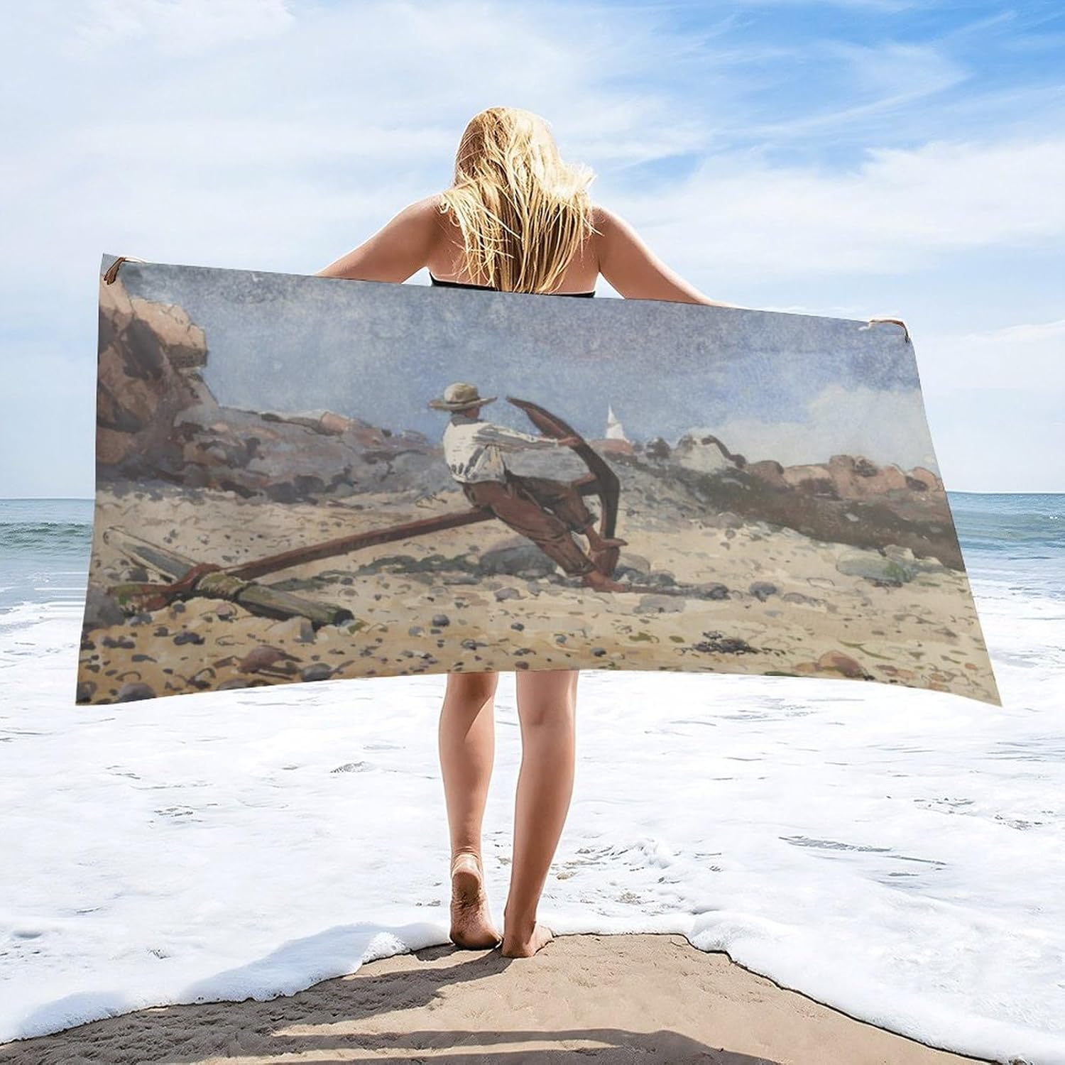 AMEIZHUB Large Beach Towel with Anchor Design
