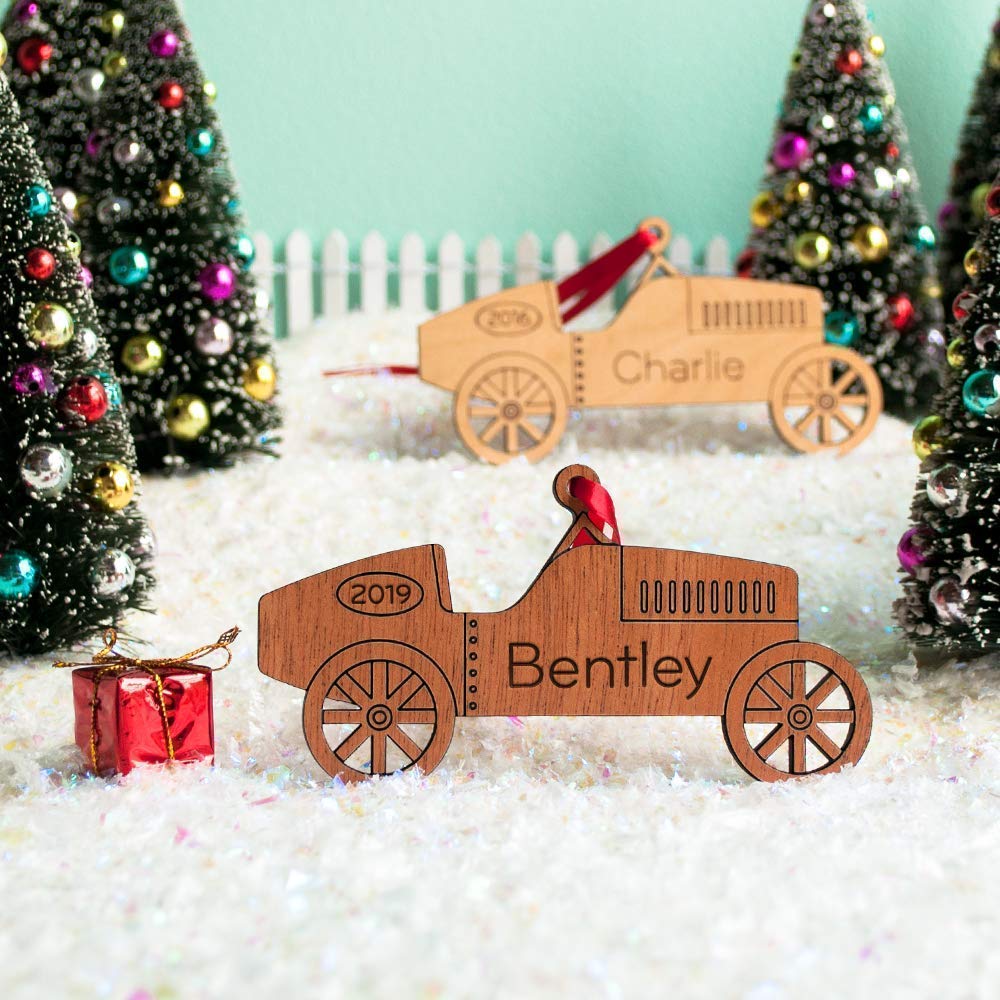 Race Car Ornament Personalized Babys First Christmas 2024 Wood Handmade