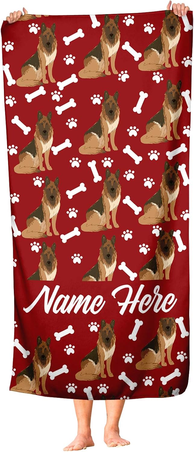 Personalized Brown German Shepherd Beach Bath Towel - Large Medium