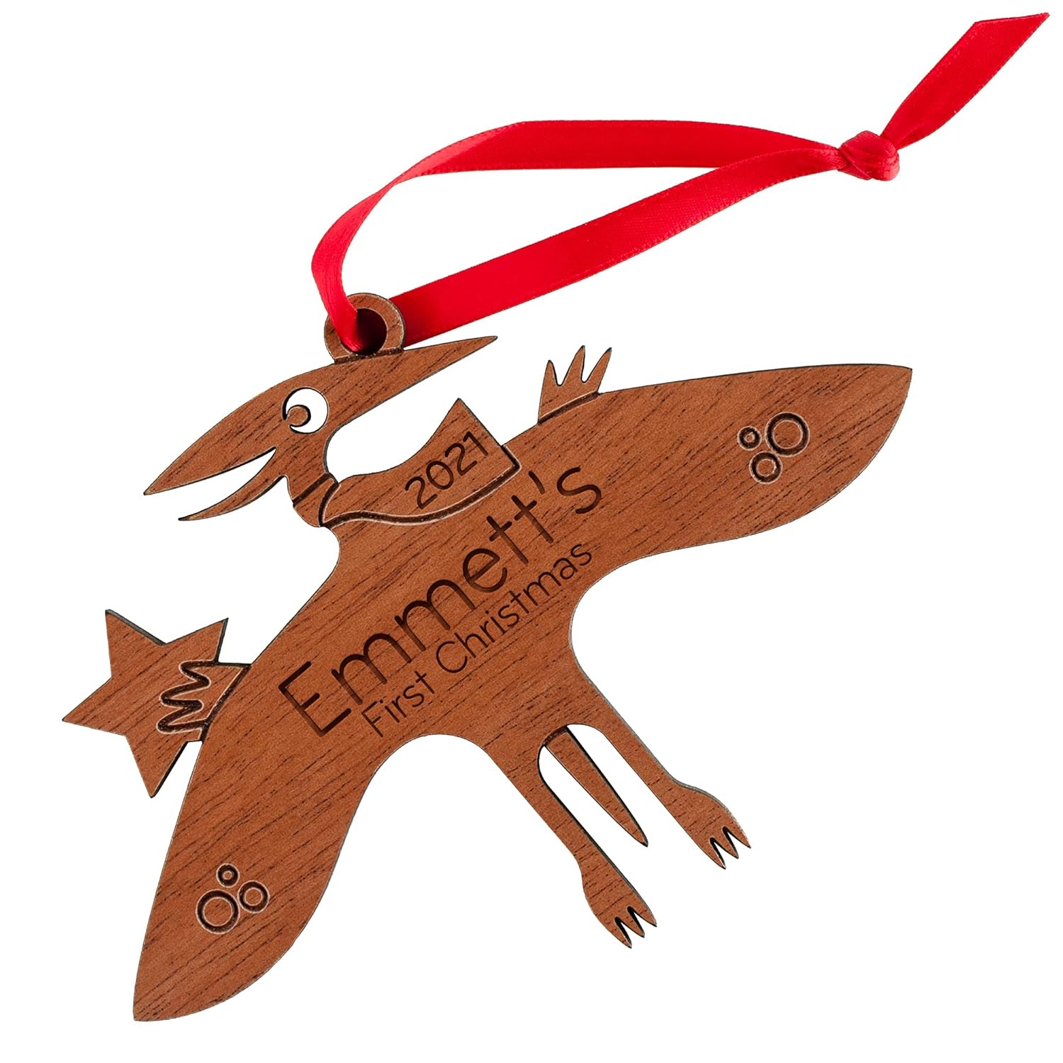 Dinosaur Ornament Personalized Pterodactyl Babys First Christmas 2024 Wood