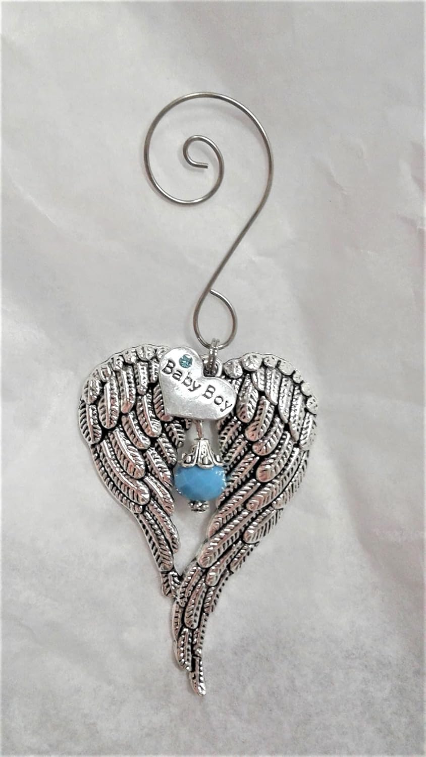 Baby Boy Infant Memorial Sympathy Angel Wings with Heart Charm Keepsake