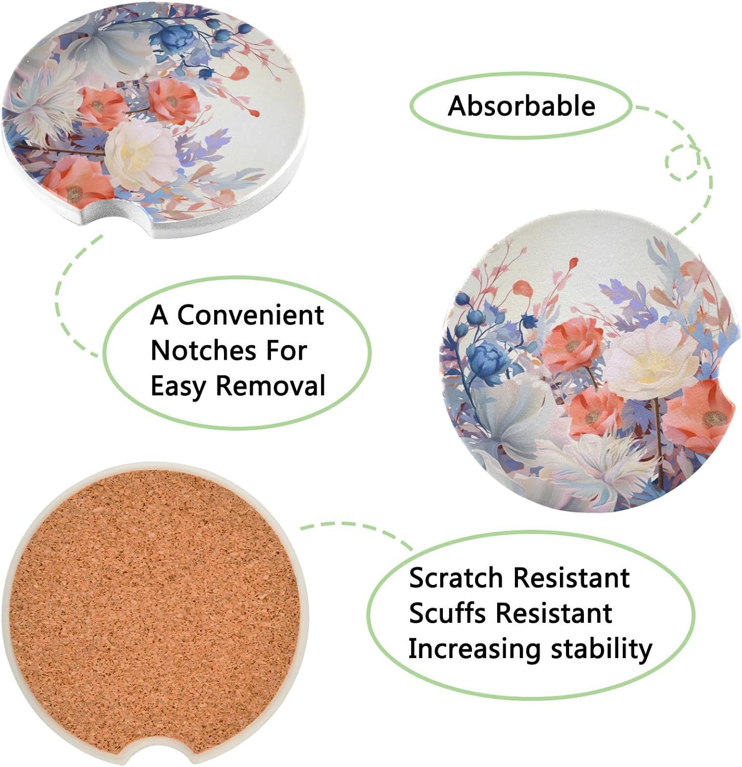 Takiito Floral Car Cup Holder Coasters 2 Pack