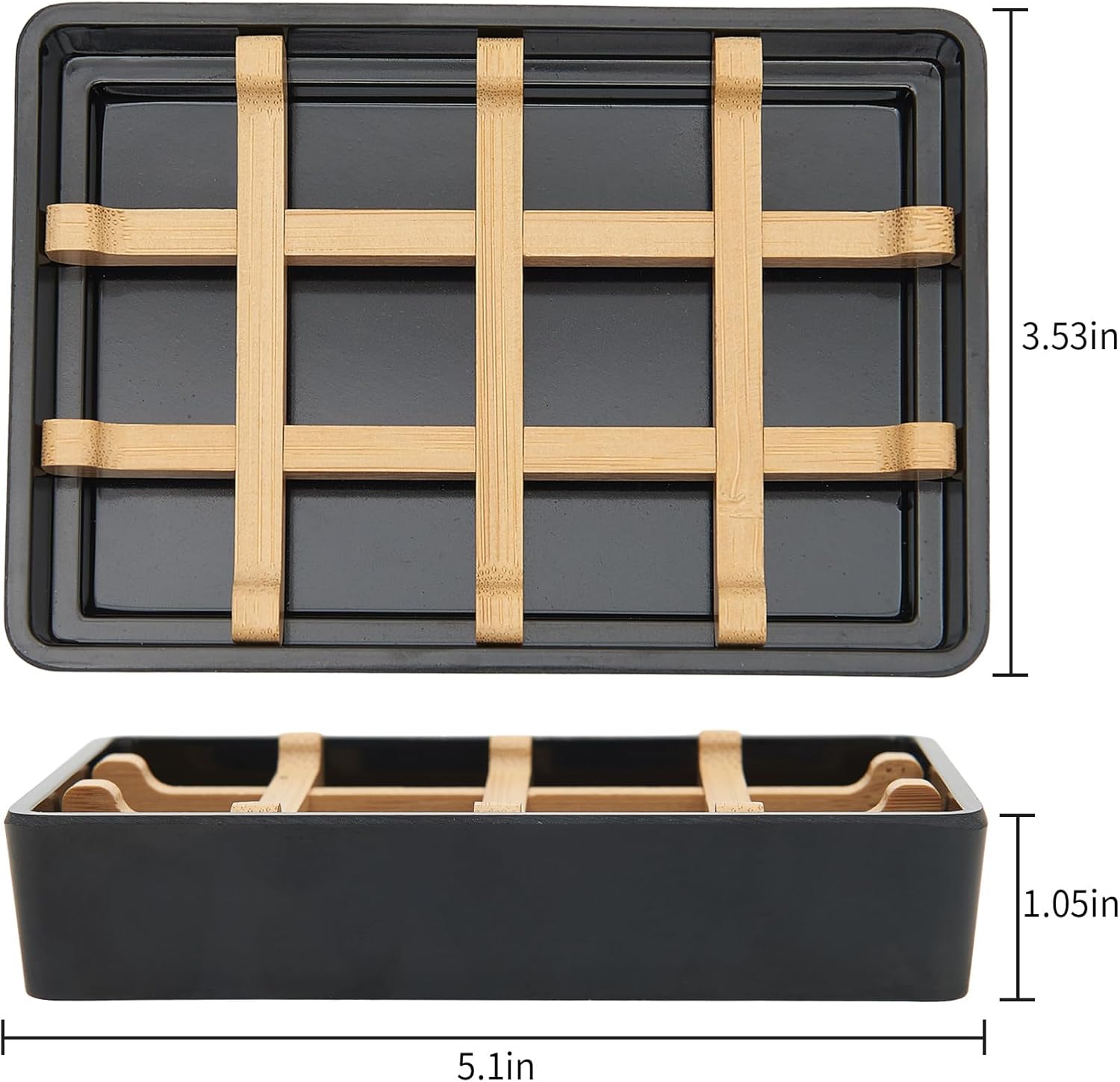 Bamboo Soap Dish with Anti-Slip Pads and Four Compartments