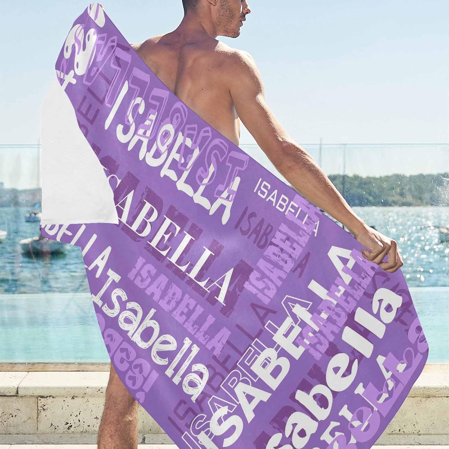 Custom Purple Beach Towel with Initial Text for Girls