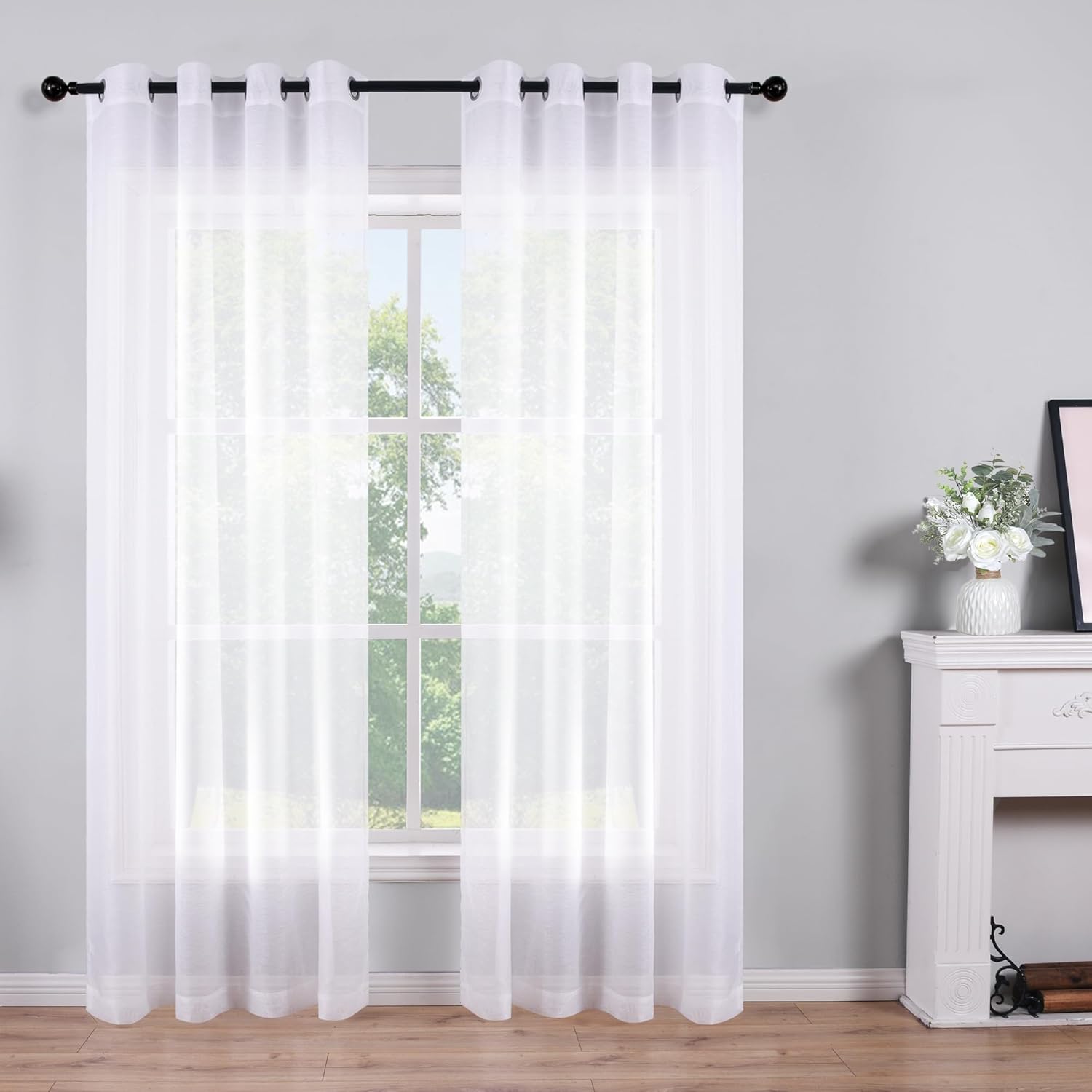 KOUFALL 96 Sheer Curtains White Grommet Set of 2 Panels