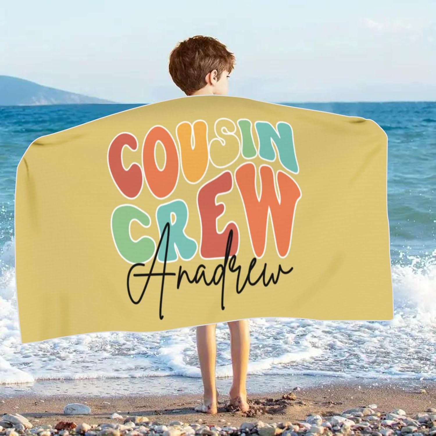Personalized Name Kids Beach Towel with Cousin Crew Design
