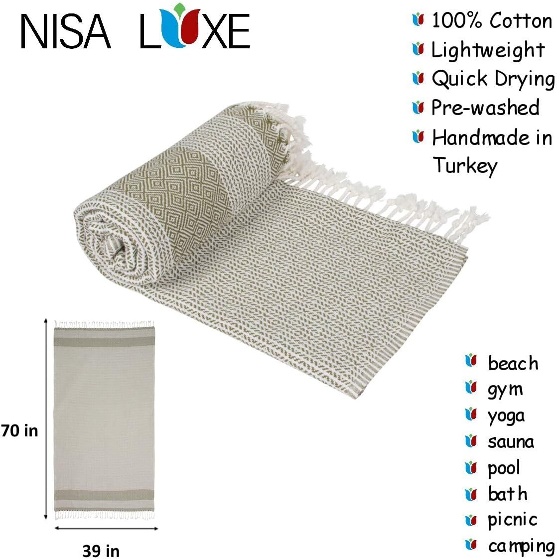 NISA LUXE Turkish Bath Peshtemal Towel 70x39