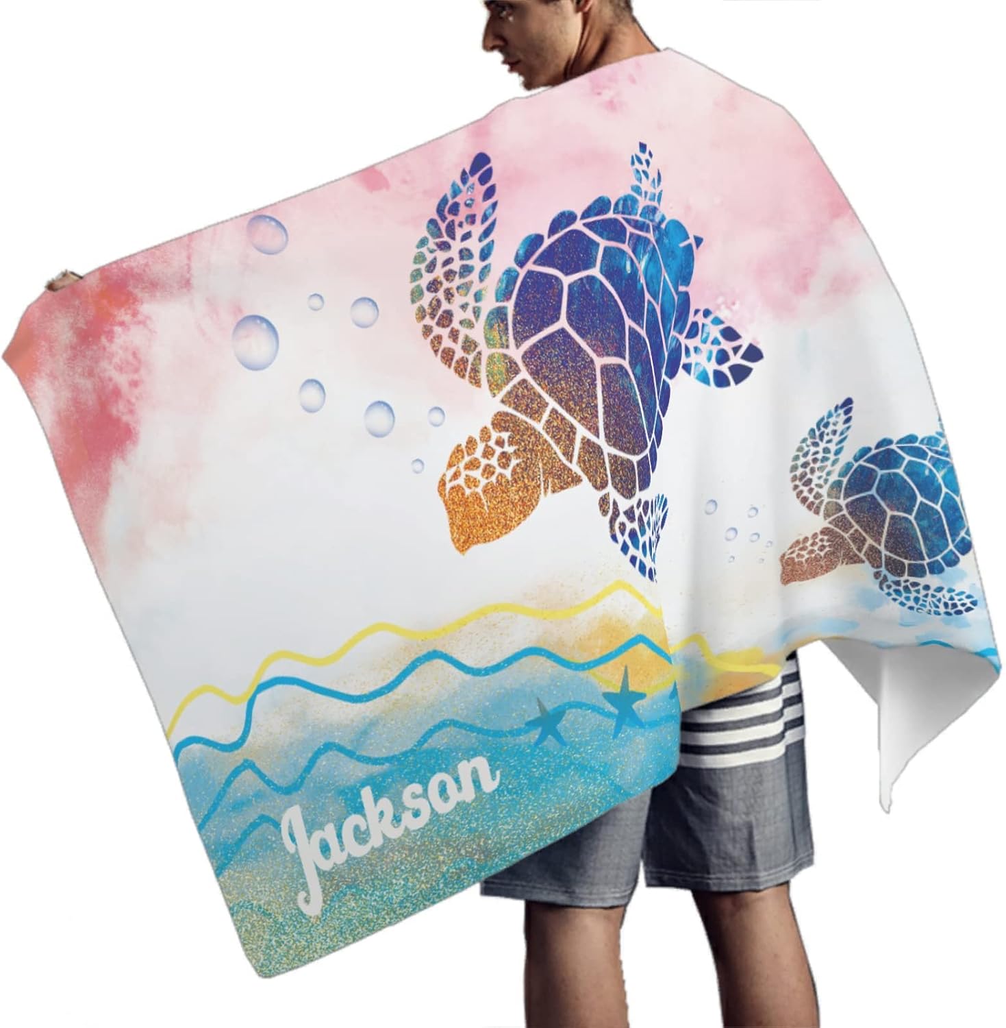 Personalized Sea Turtle Beach Towel with Name 1