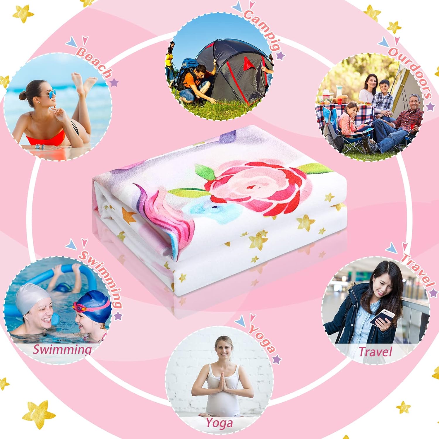 Boao Unicorn Microfiber Beach Towel Glitter Pink