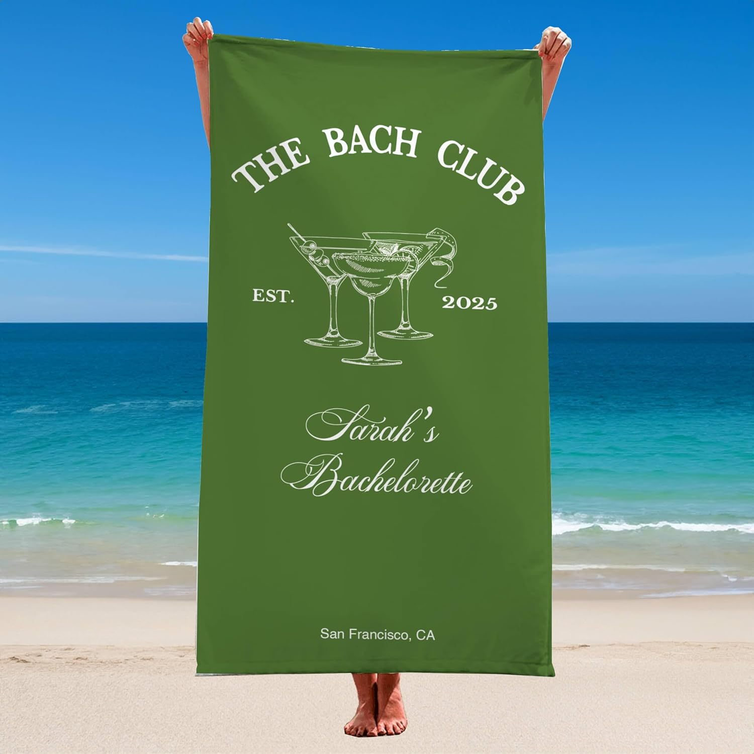 Personalized Bridesmaid Beach Towel with Name Location