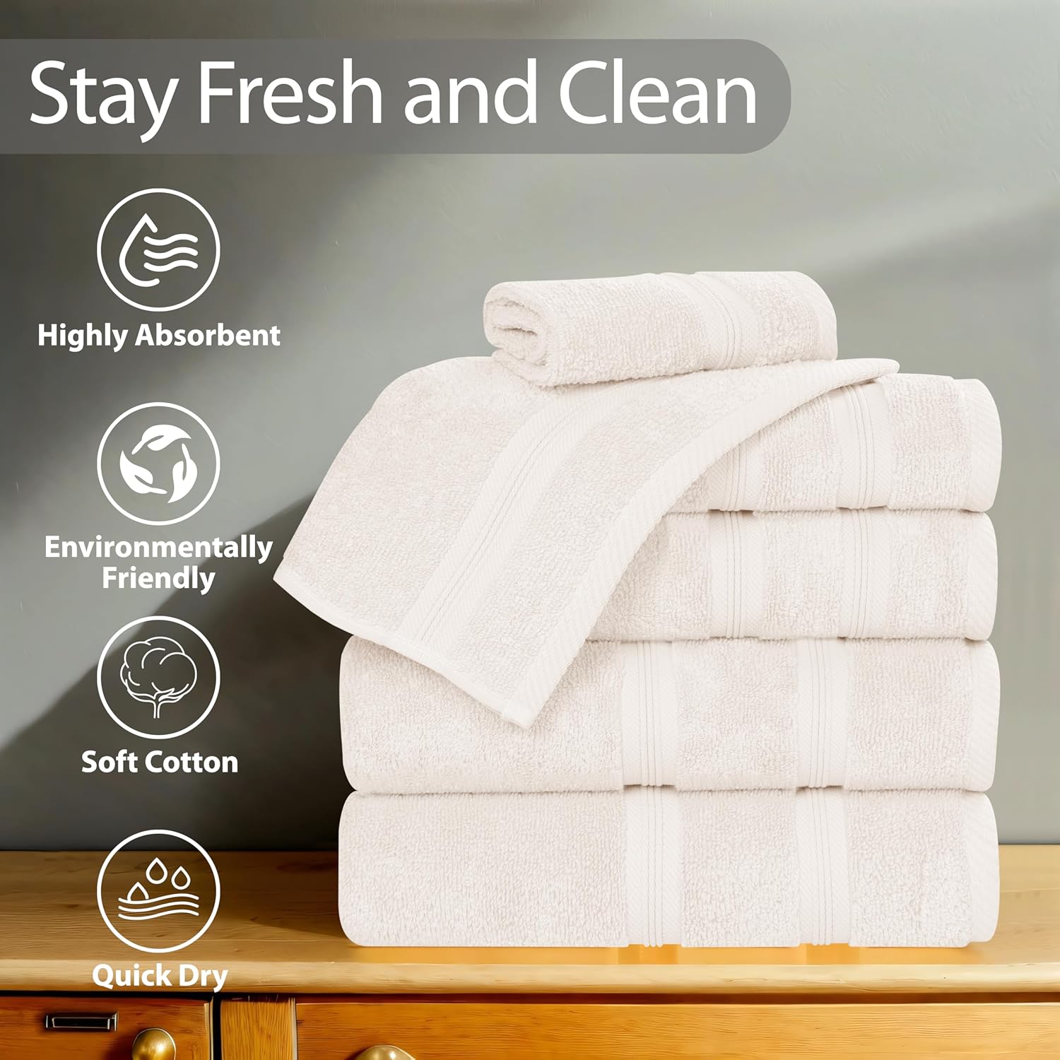 Superior 12-Piece Cotton Towel Set Ivory 1