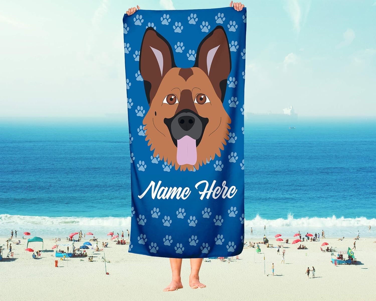 Personalized German Shepherd Beach and Bath Towels - Large Medium