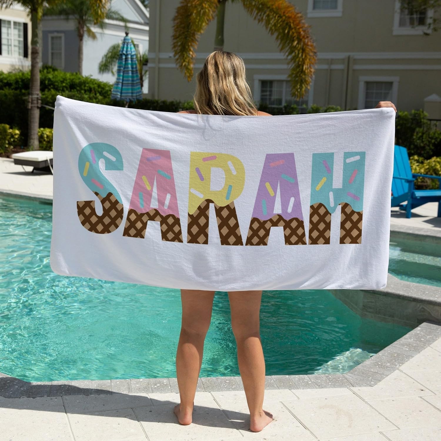 Personalized Beach Towel for Girl - Ice Cream Letter Shape
