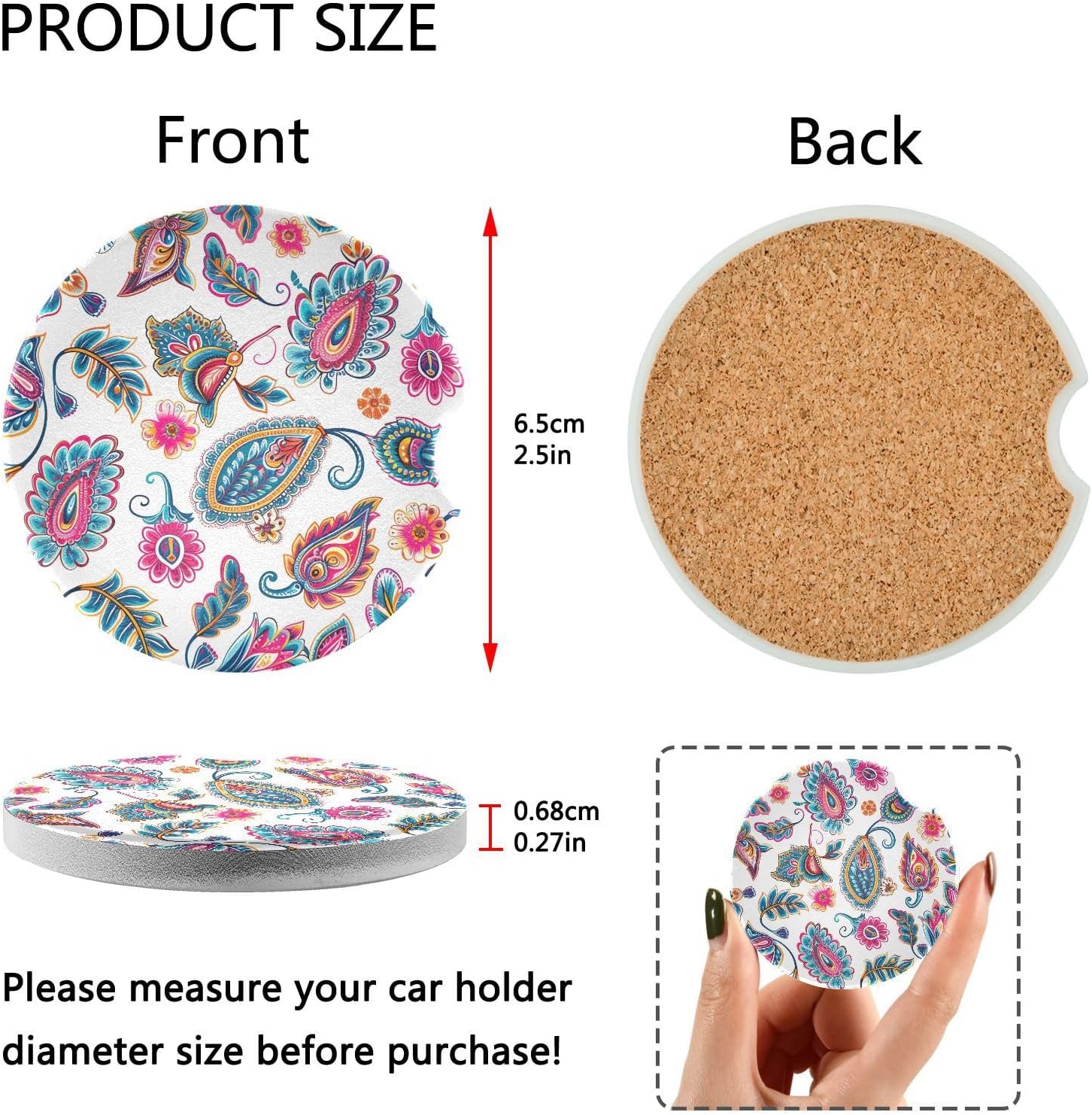 Takiito Paisley Flower Car Coasters 2 Pack 1