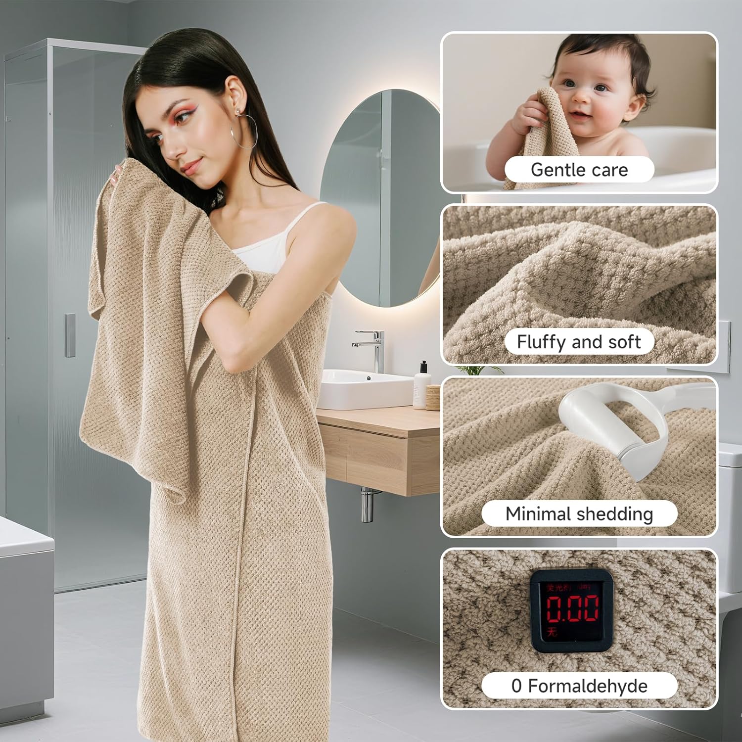 REDKISS 6-Piece Bath Towel Set - Camel Ultra-Fiber No Lint