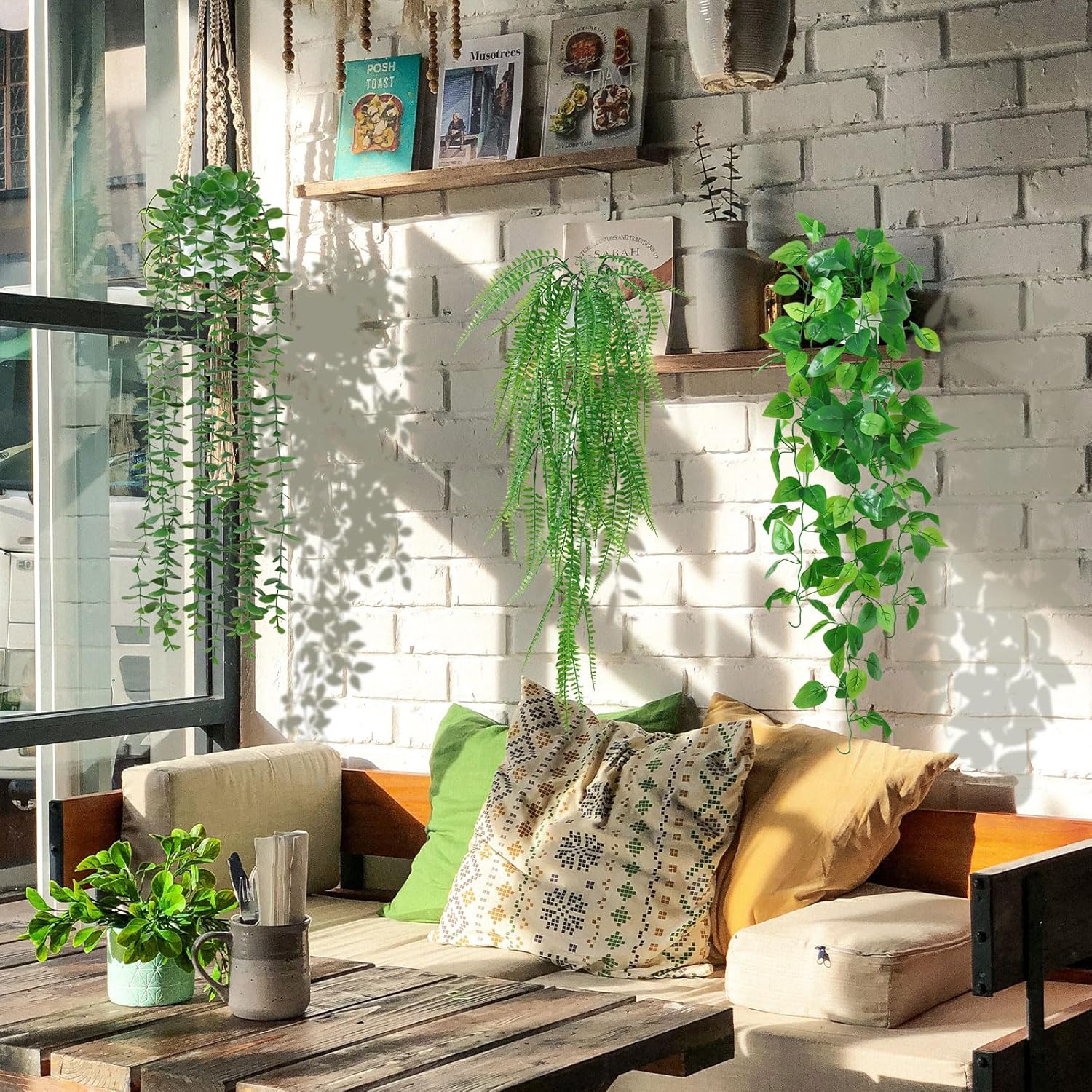 Dremisland 4 Pack Artificial Hanging Plants with Pots