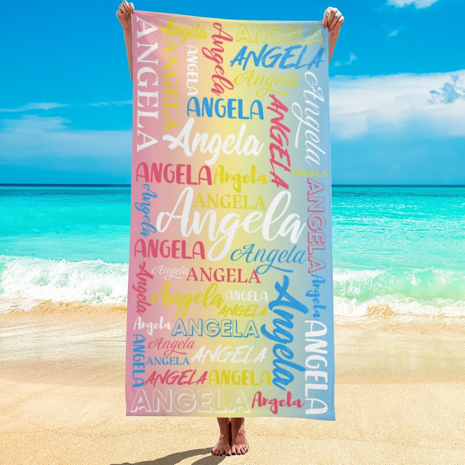 Personalized Beach Towel with Name for Kids and Adults
