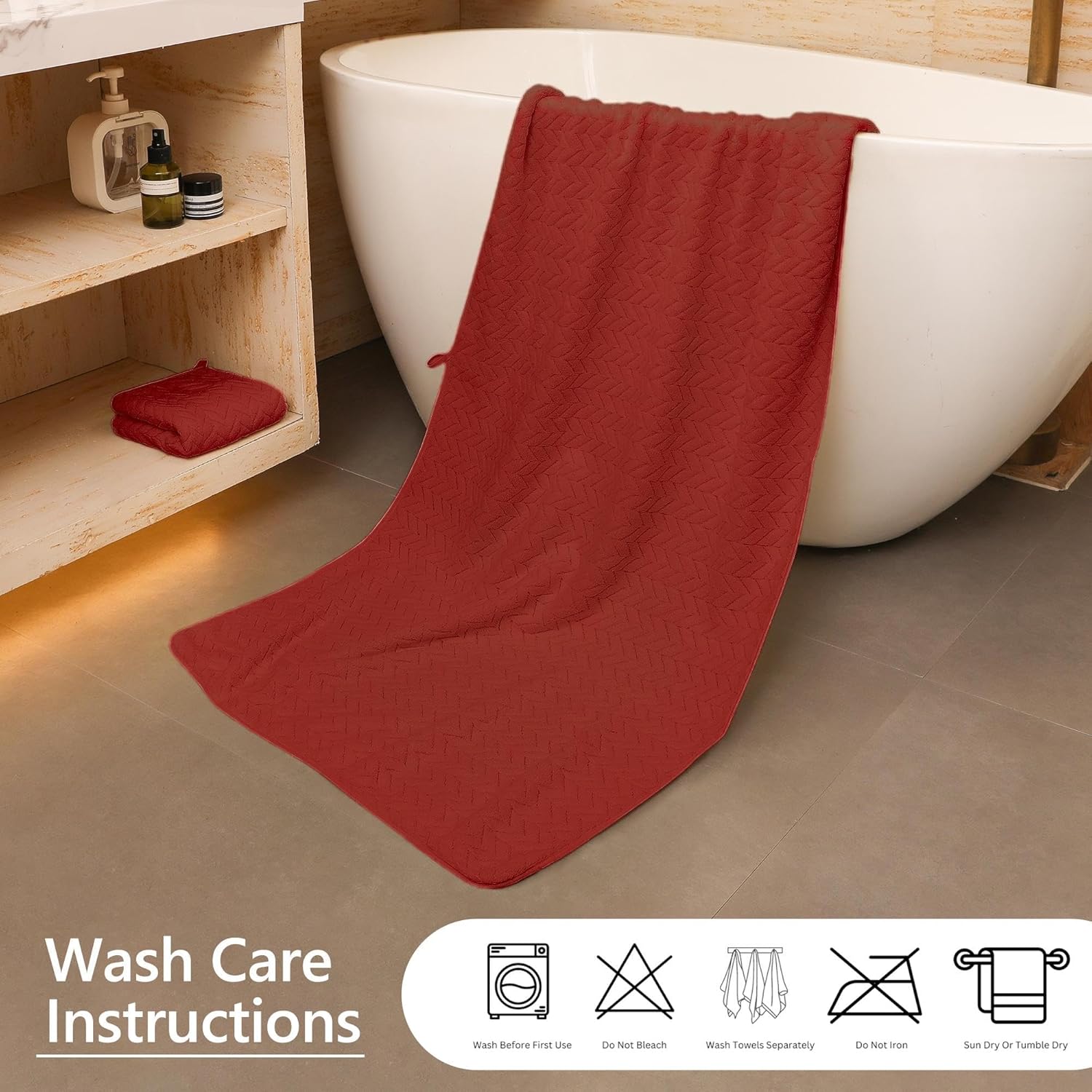 ANNEXLAB Luxury Microfiber Towel Set 6 Piece Rose Red