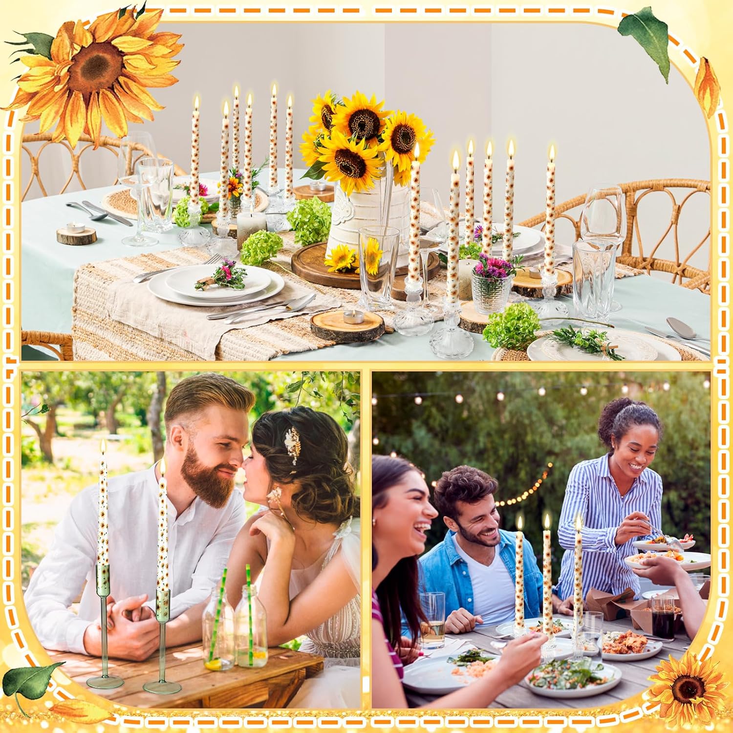12 Pcs Taper Candles with Sunflower Design for Christmas Celebrations