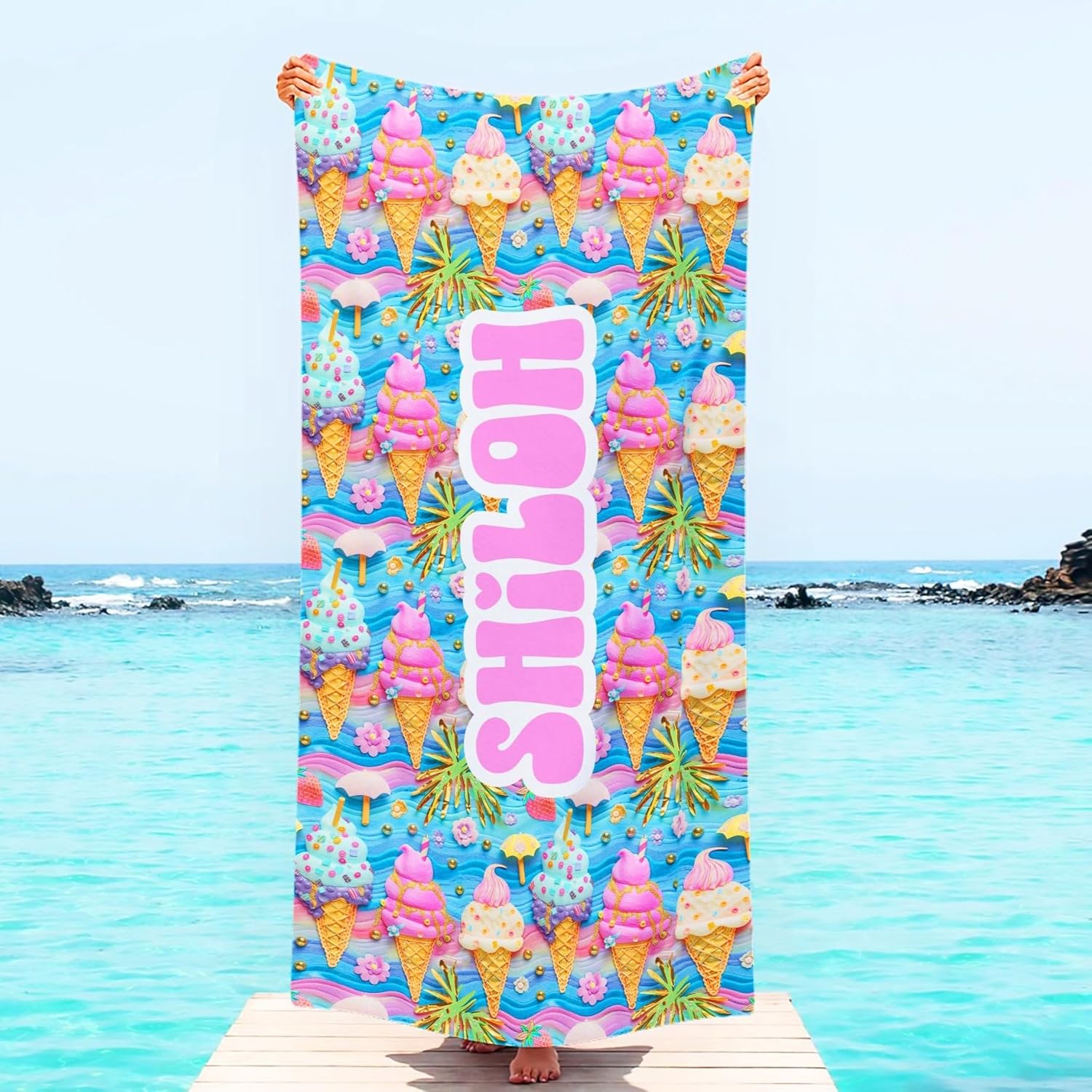 Custom Beach Towel with Ice Cream Pattern
