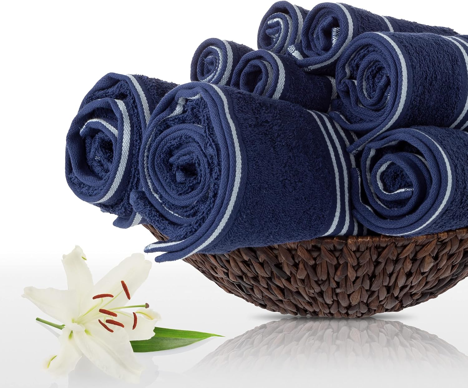 8-Piece Cotton Towel Set - Navy Blue with White Stripes