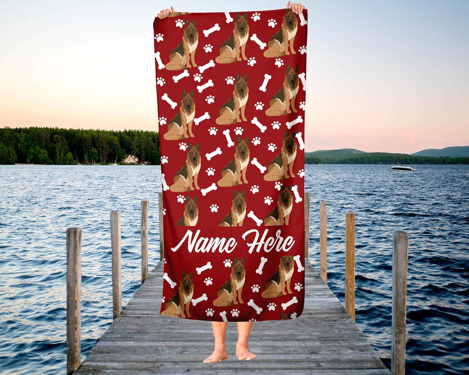 Personalized Brown German Shepherd Beach Bath Towel - Large Medium