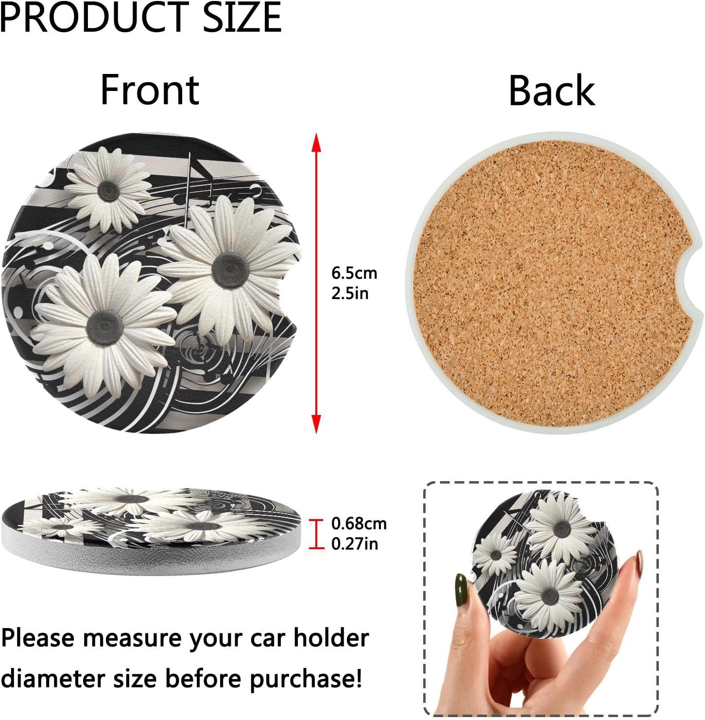 Takiito Flower Note Car Cup Holder Coasters 2 Pack