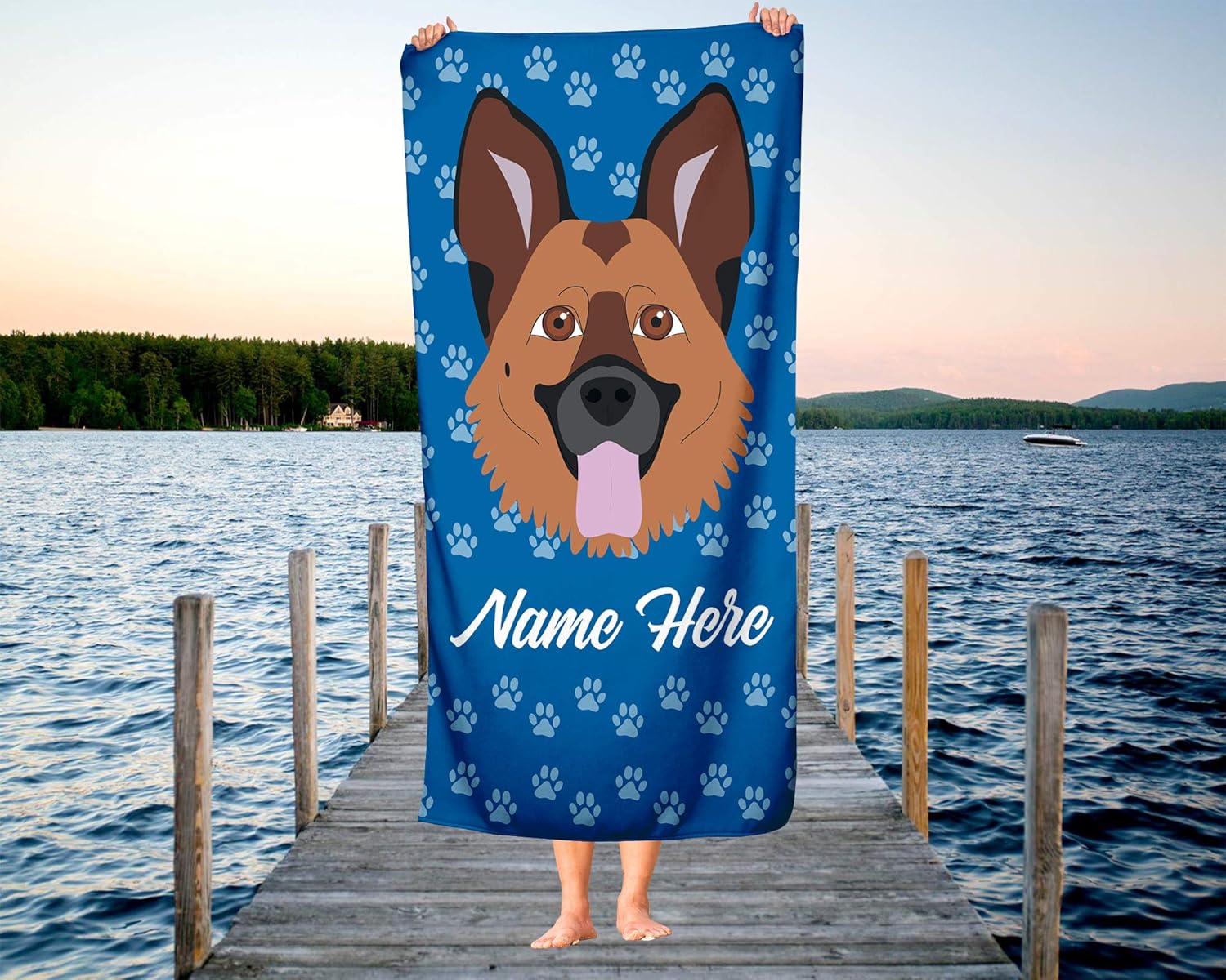 Personalized German Shepherd Beach and Bath Towels - Large Medium