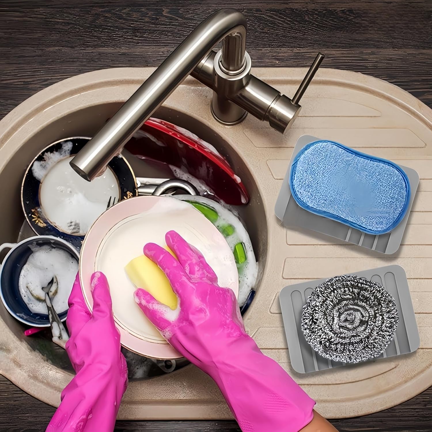 Self-Draining Silicone Soap Dish for Bathroom Gray and White
