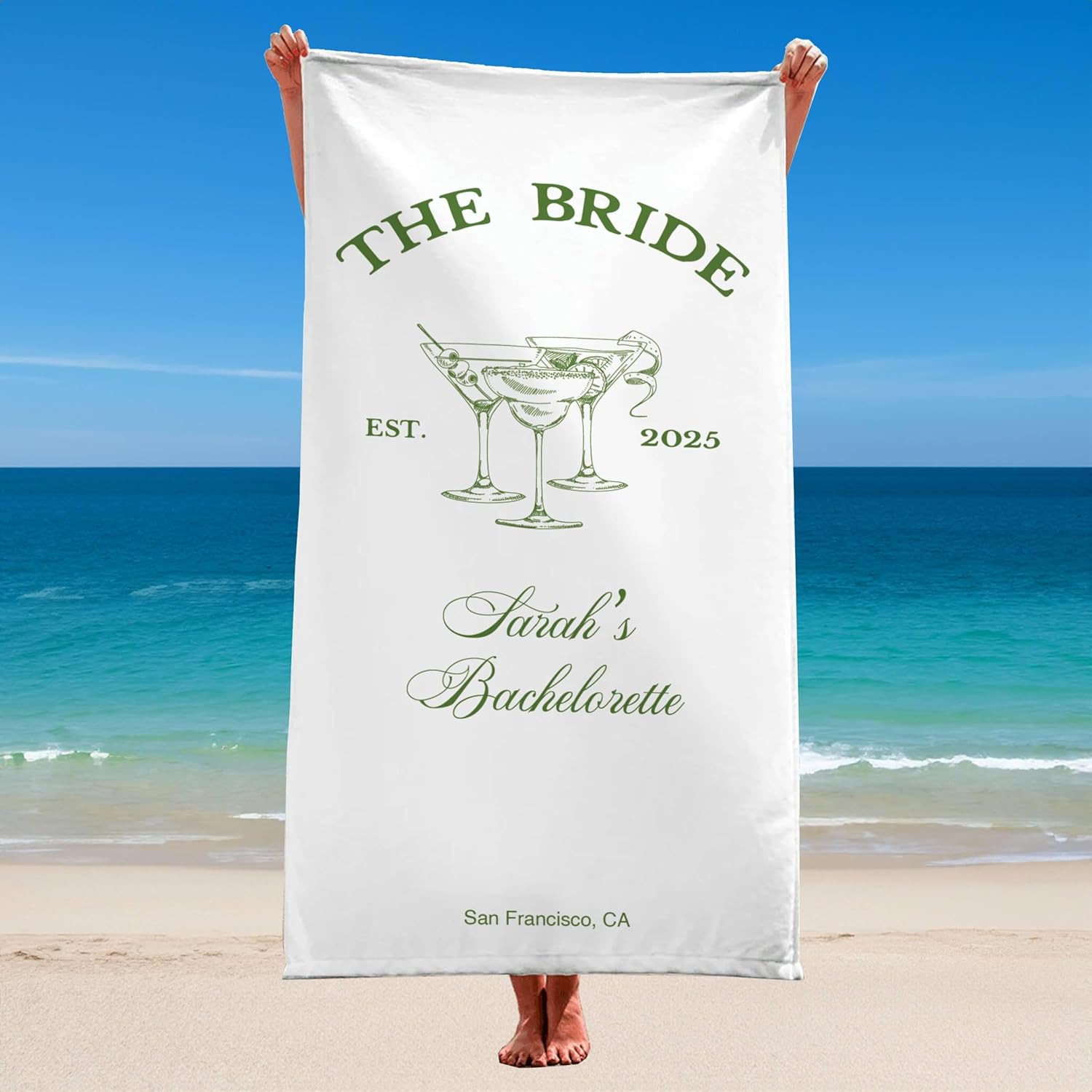 Personalized Bridesmaid Beach Towel with Name Location