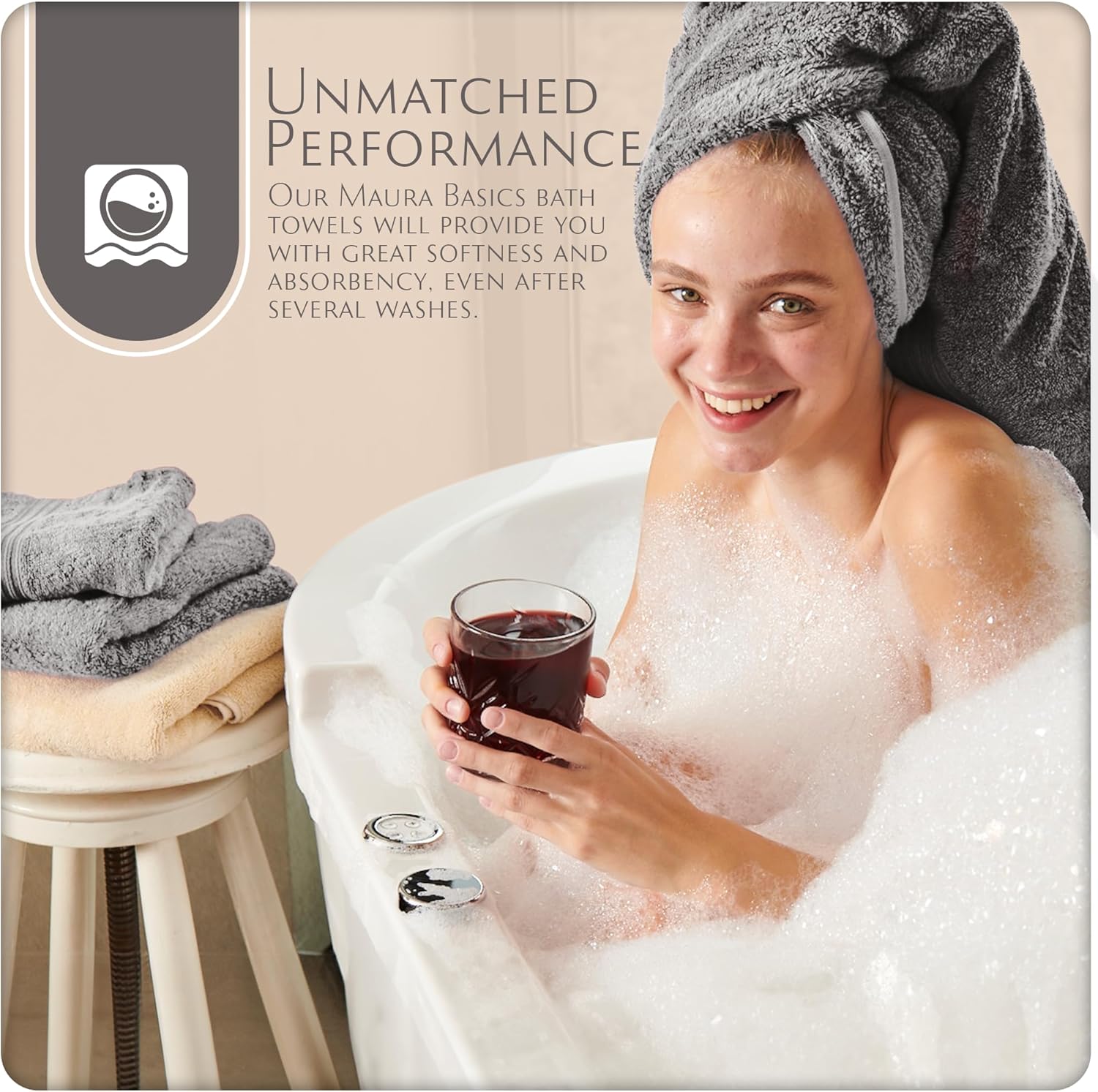 MAURA Basics Turkish Cotton Bath Towel Set 27x54 Space Gray