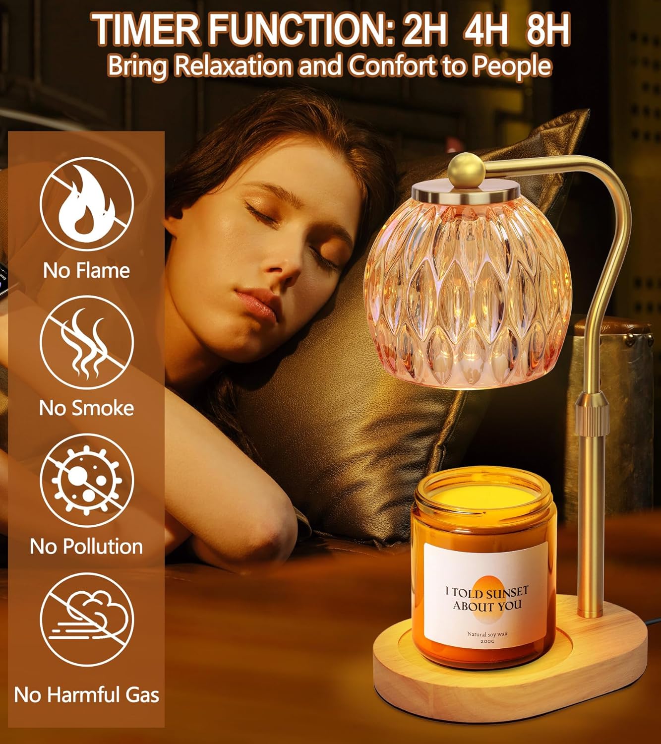 Elegant Adjustable Gold Candle Warmer Lamp with Timer Dimmer