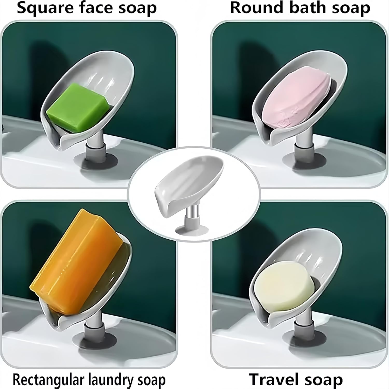 Shunkyang Leaf-Shaped Self Draining Soap Dish Holder Grey 1 Pcs