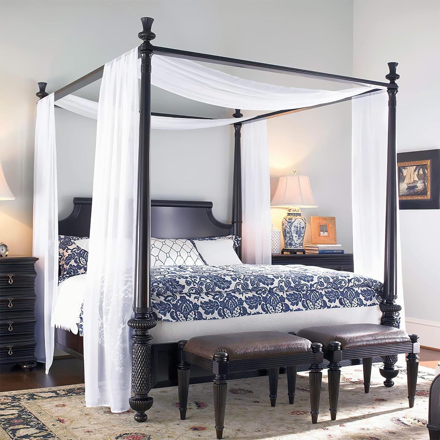 RYB HOME White Sheer Curtains for Canopy Bed 2 Panels
