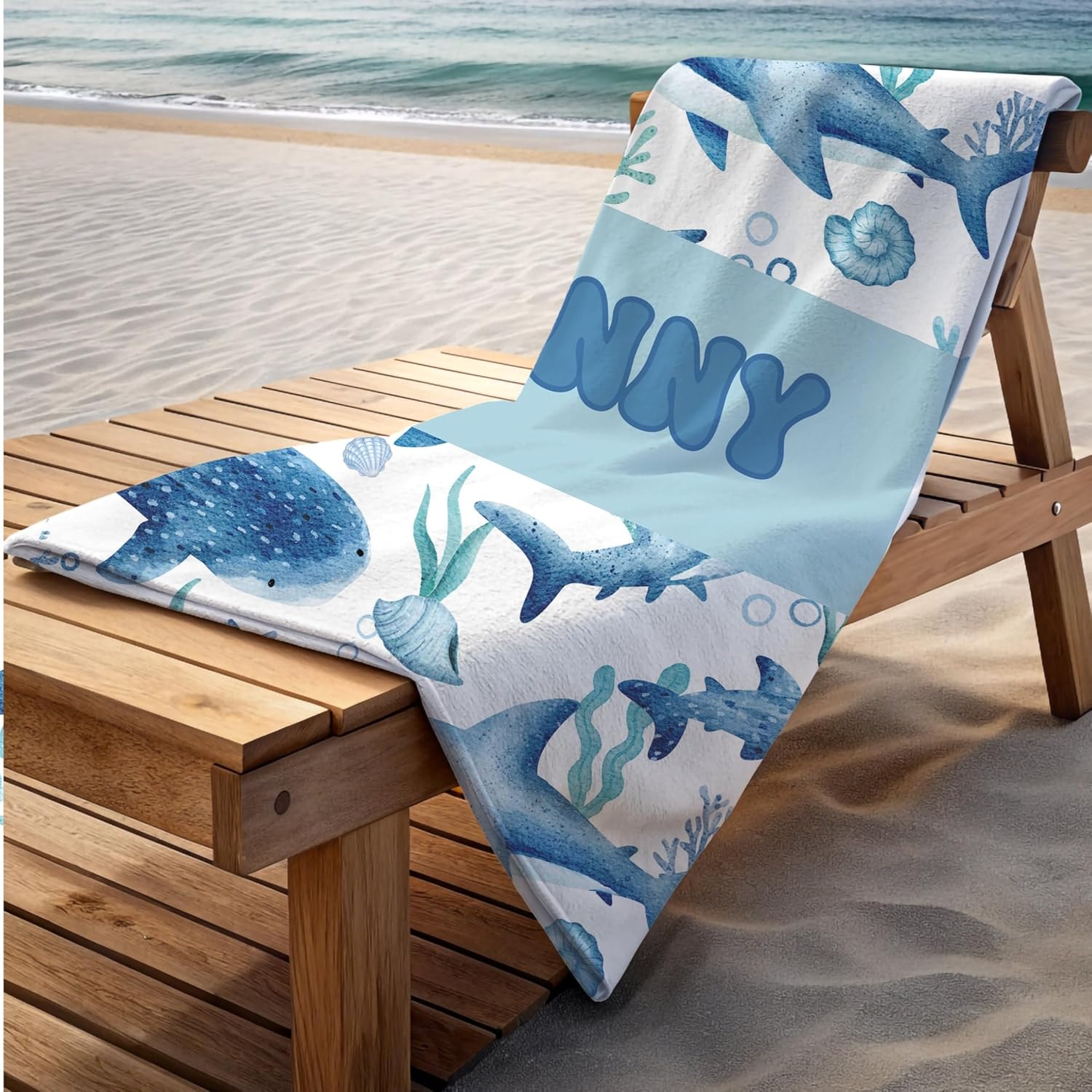Trustmetalus Personalized Shark Beach Towel for Kids