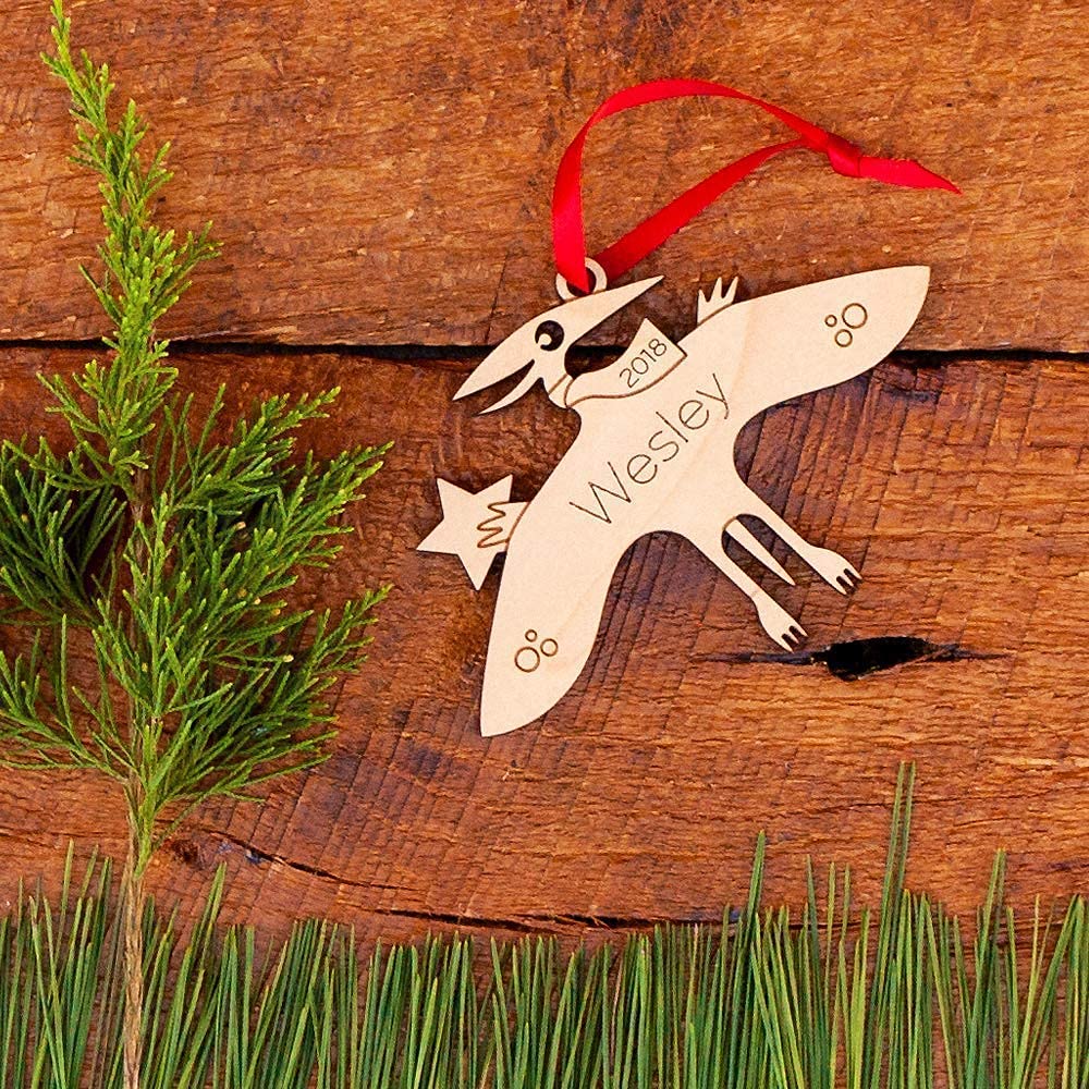 Dinosaur Ornament Personalized Pterodactyl Babys First Christmas 2024 Wood