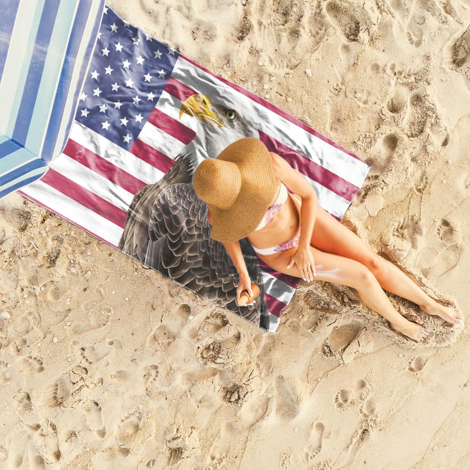 Red White Blue Stars and Stripes Patriotic Beach Towel