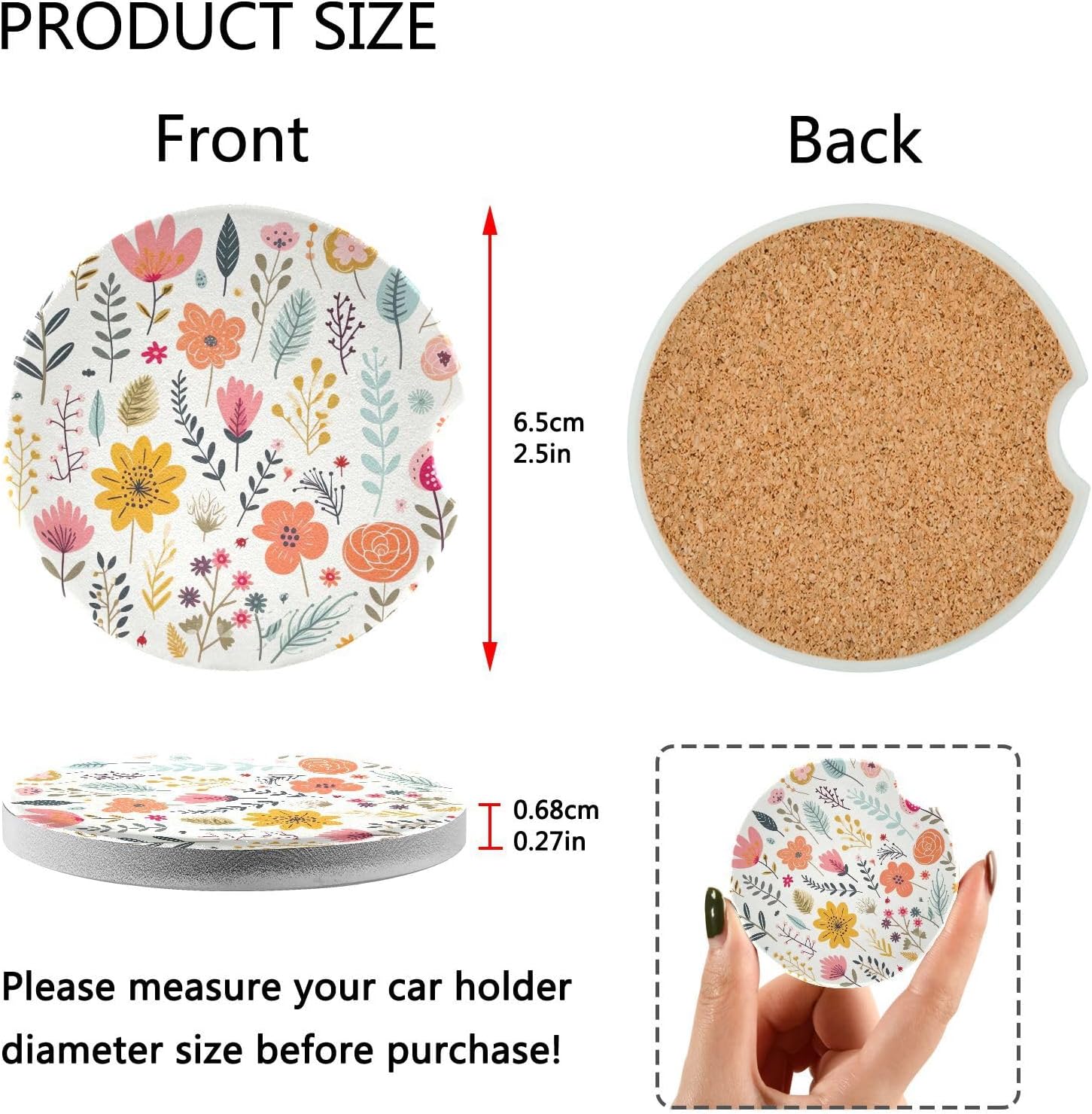 Wildflowers Car Cup Holder Coasters 2 Pack