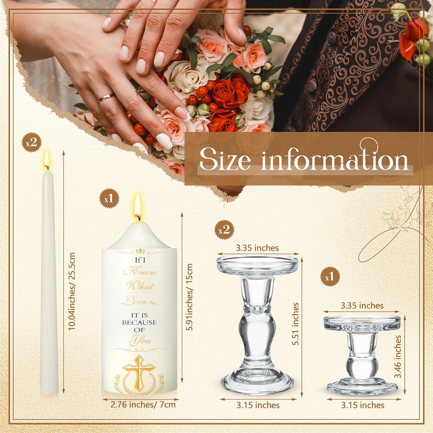 MTLEE 3 Unity Candles with Candle Holder for Wedding Ceremony 1