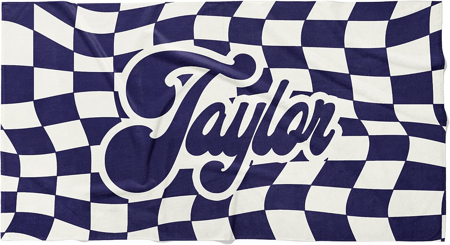 Custom Beach Towel - Retro Checker Print Navy Personalized Pool Swim Travel Blanket