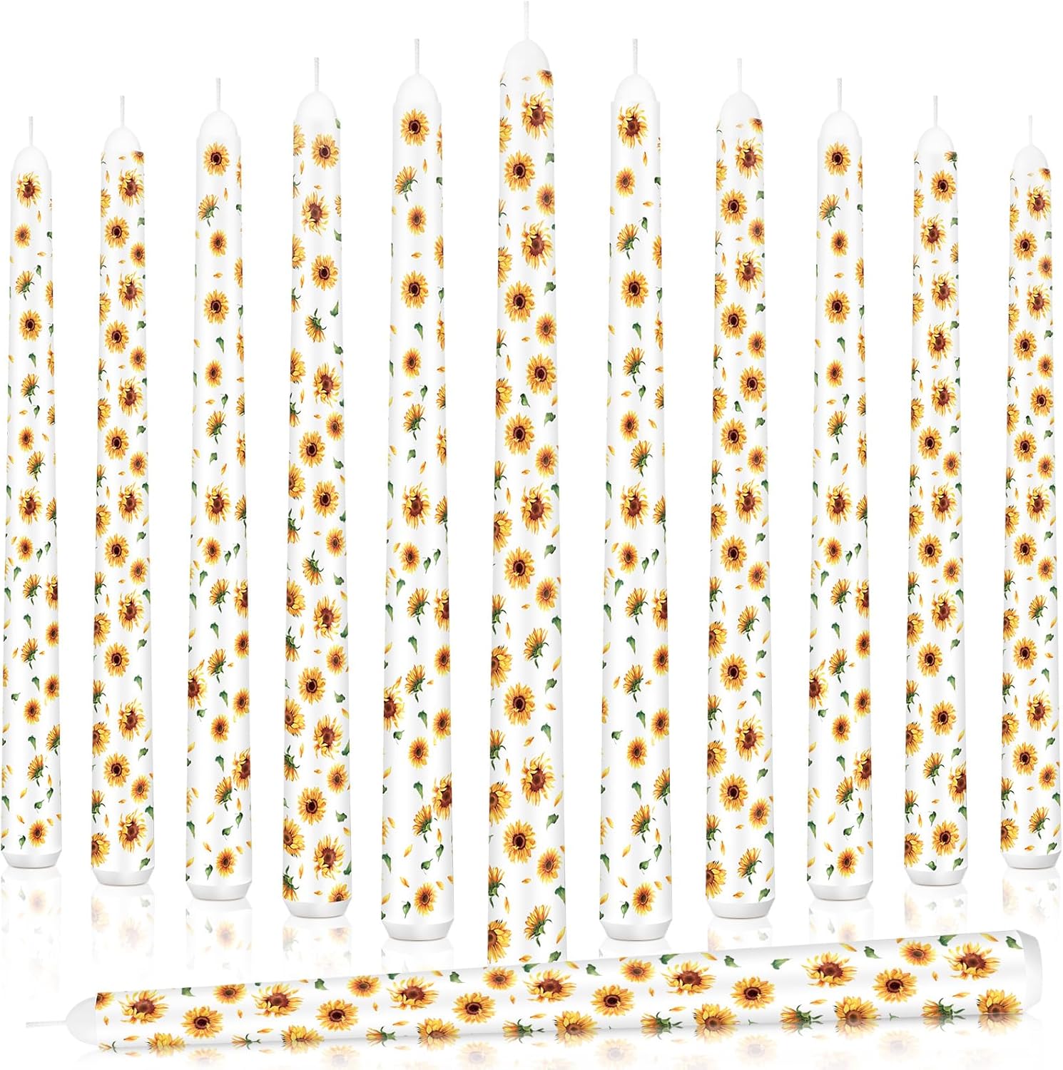 12 Pcs Taper Candles with Sunflower Design for Christmas Celebrations