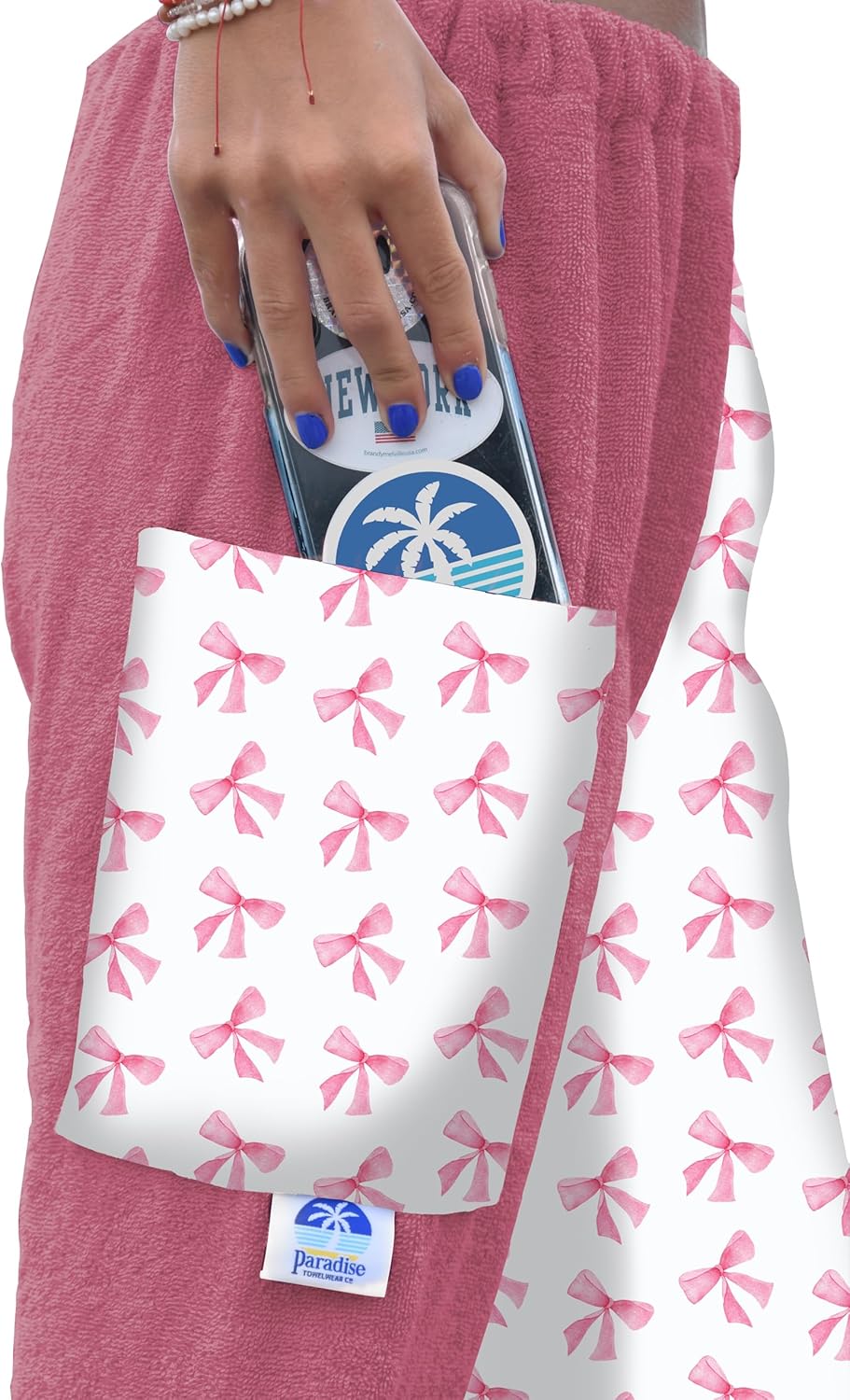 Paradise Towel Pants - Pink Bows Cotton Terry